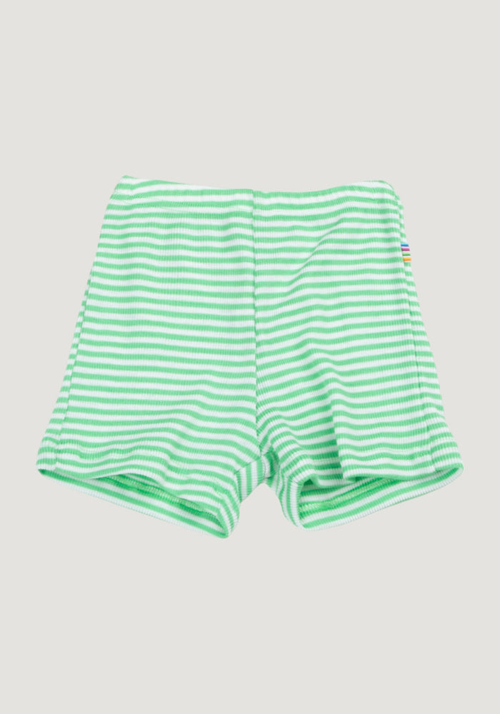 Pantaloni scurți din lână merinos și mătase - Green Stripe