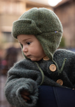 Căciulă dublată fleece din lână merinos - Dark Olive