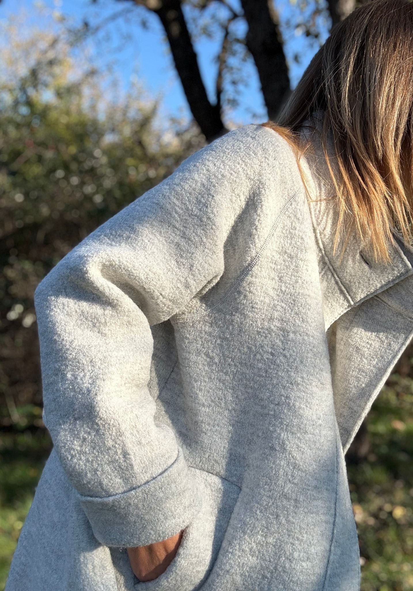 Palton femei din lână fiartă - Daria Button Light Grey