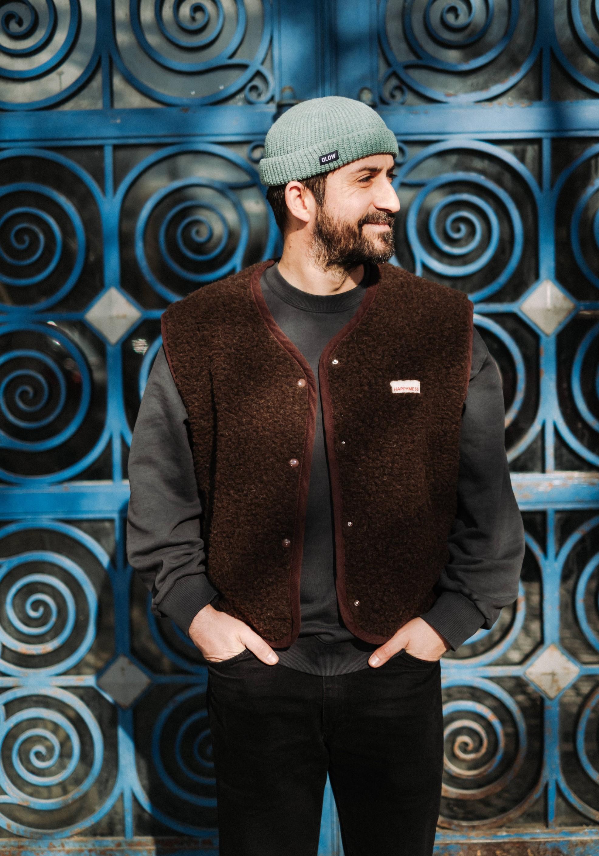 Vestă fleece din lână merinos - Teddy Chocolate Brown