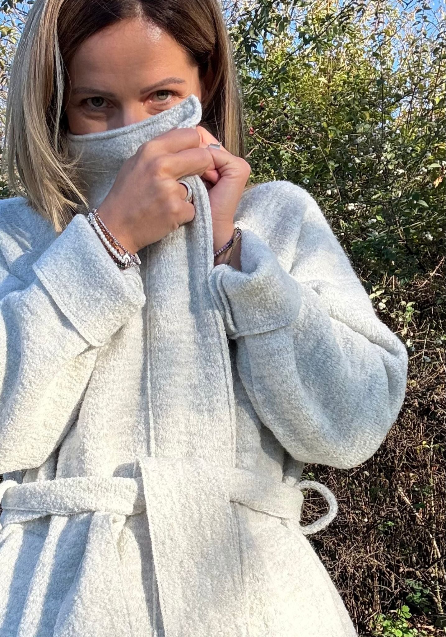Palton femei din lână fiartă - Daria Button Light Grey