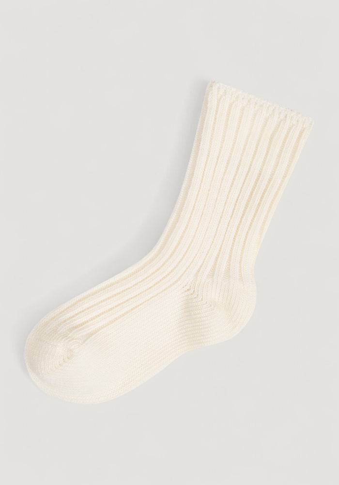 Șosete Rib din lână merinos (copii și femei) - Off White