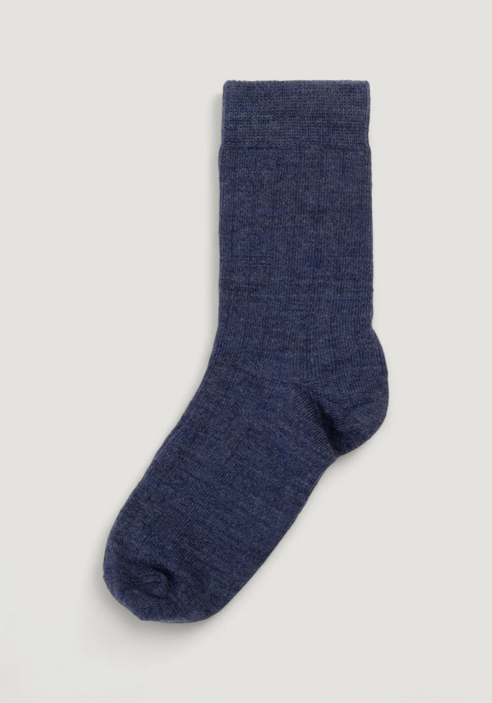 Șosete Rib extrafine din lână merinos (copii și adulți) - Denim Melange