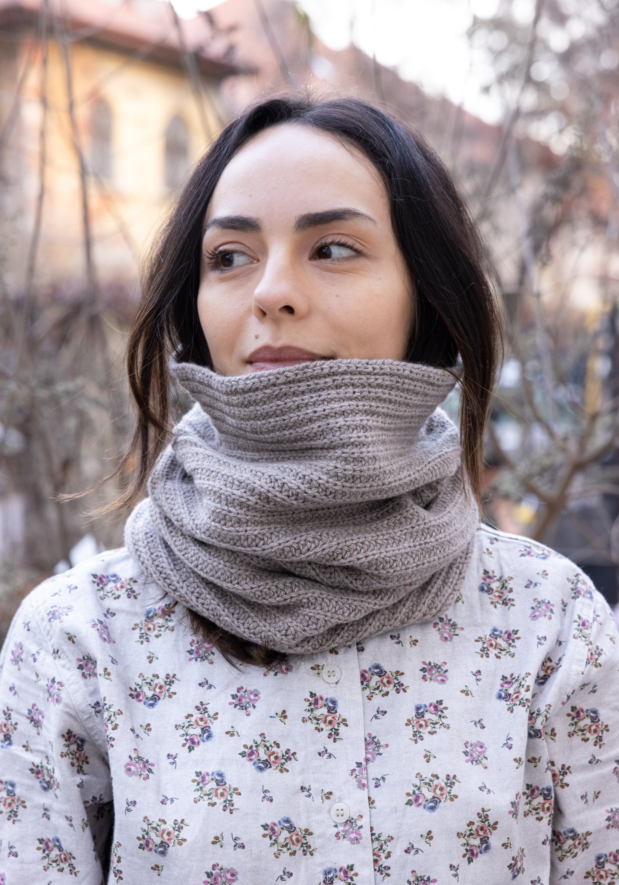 Fular circular femei din lână merinos și cașmir - Cashmere