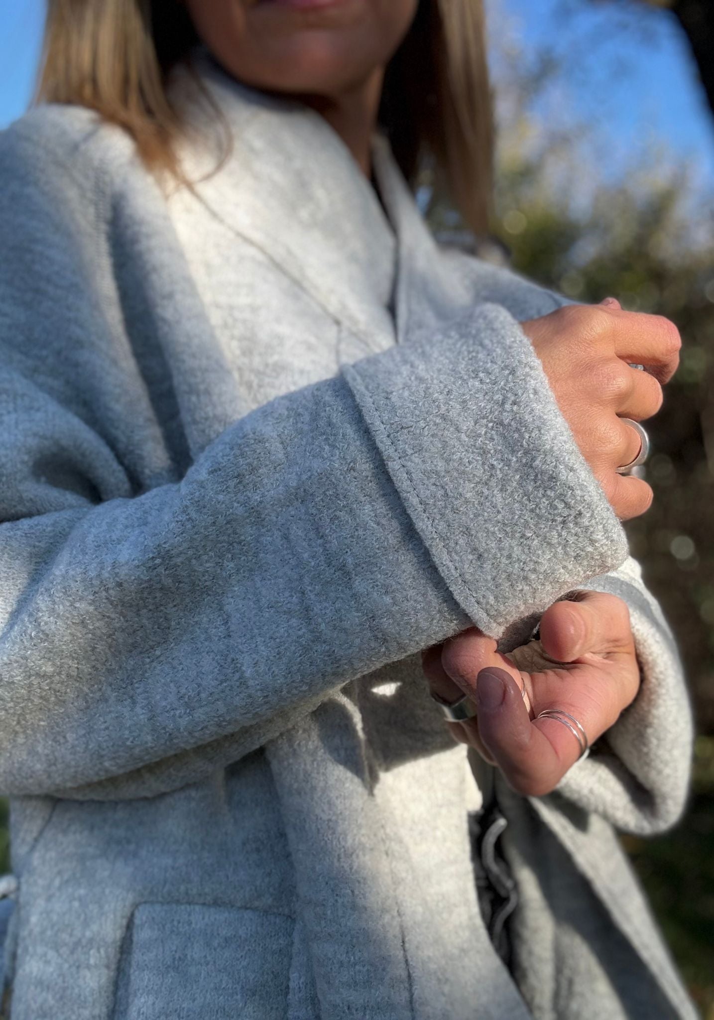 Palton femei din lână fiartă - Daria Button Light Grey