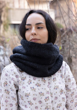Fular circular femei din alpaca și lână Highland - Inji Black