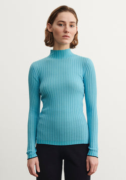 Helancă lână merinos - Rib Extrafin Aqua