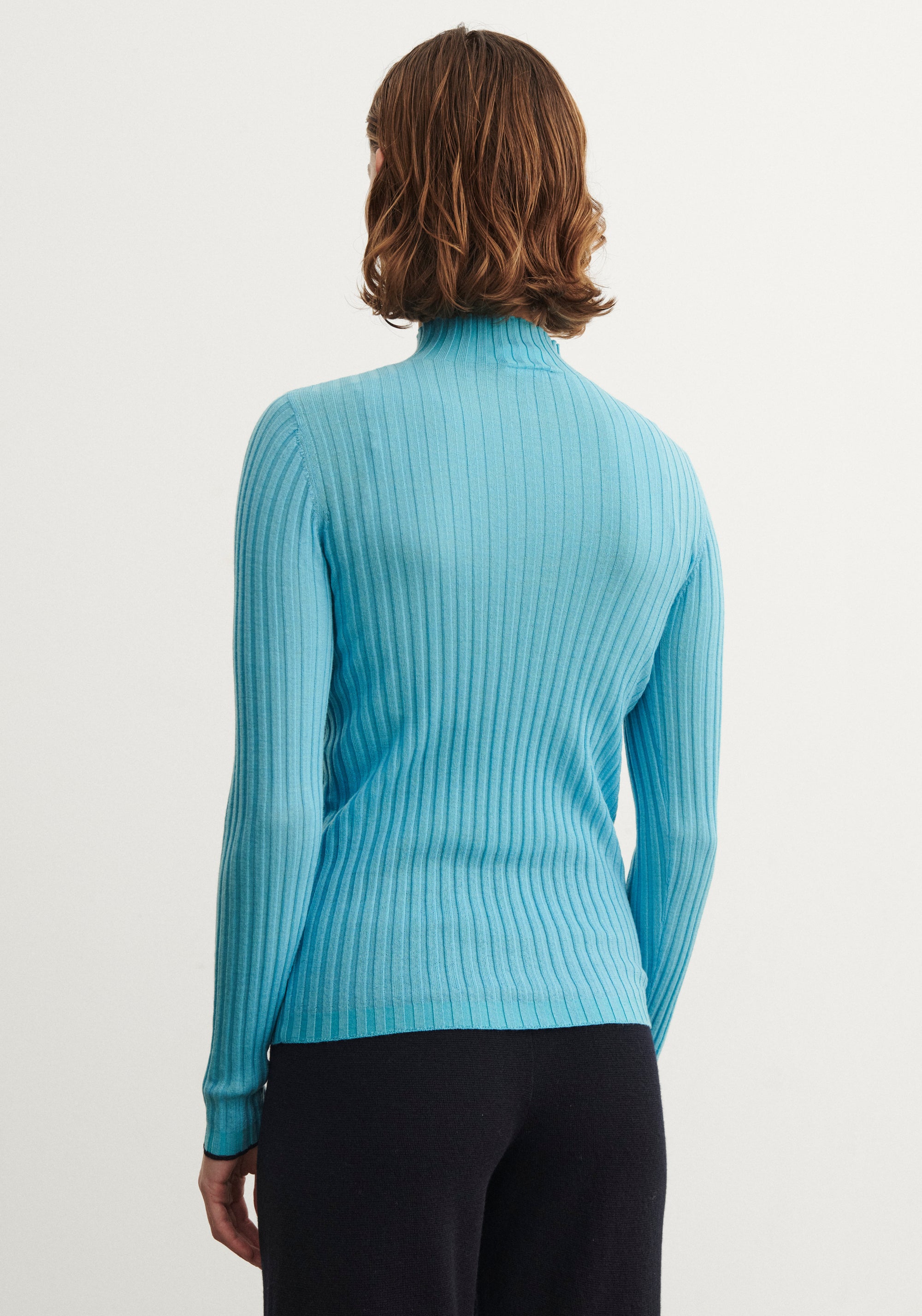 Helancă lână merinos - Rib Extrafin Aqua