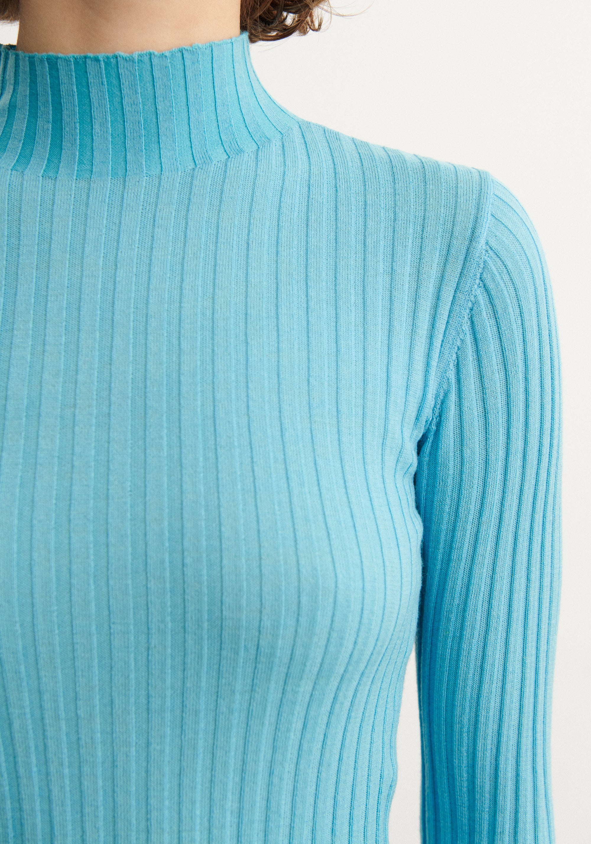 Helancă lână merinos - Rib Extrafin Aqua
