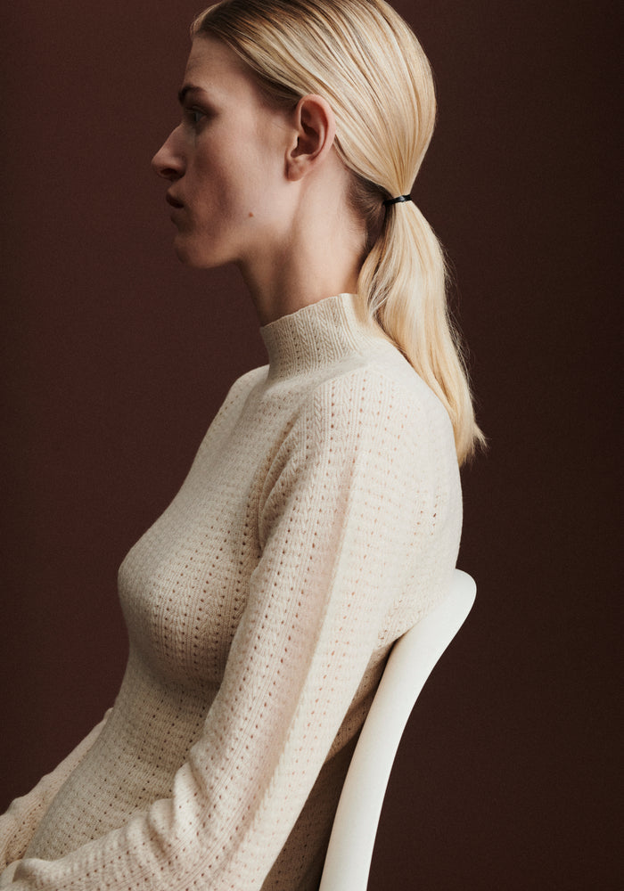 Helancă lână merinos - Pointelle Fine knit Ecru