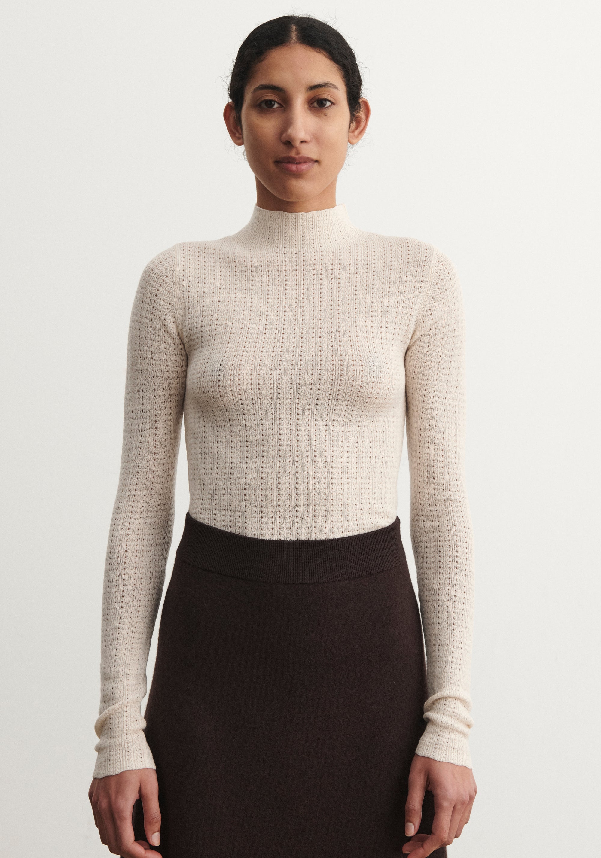 Helancă lână merinos - Pointelle Fine knit Ecru