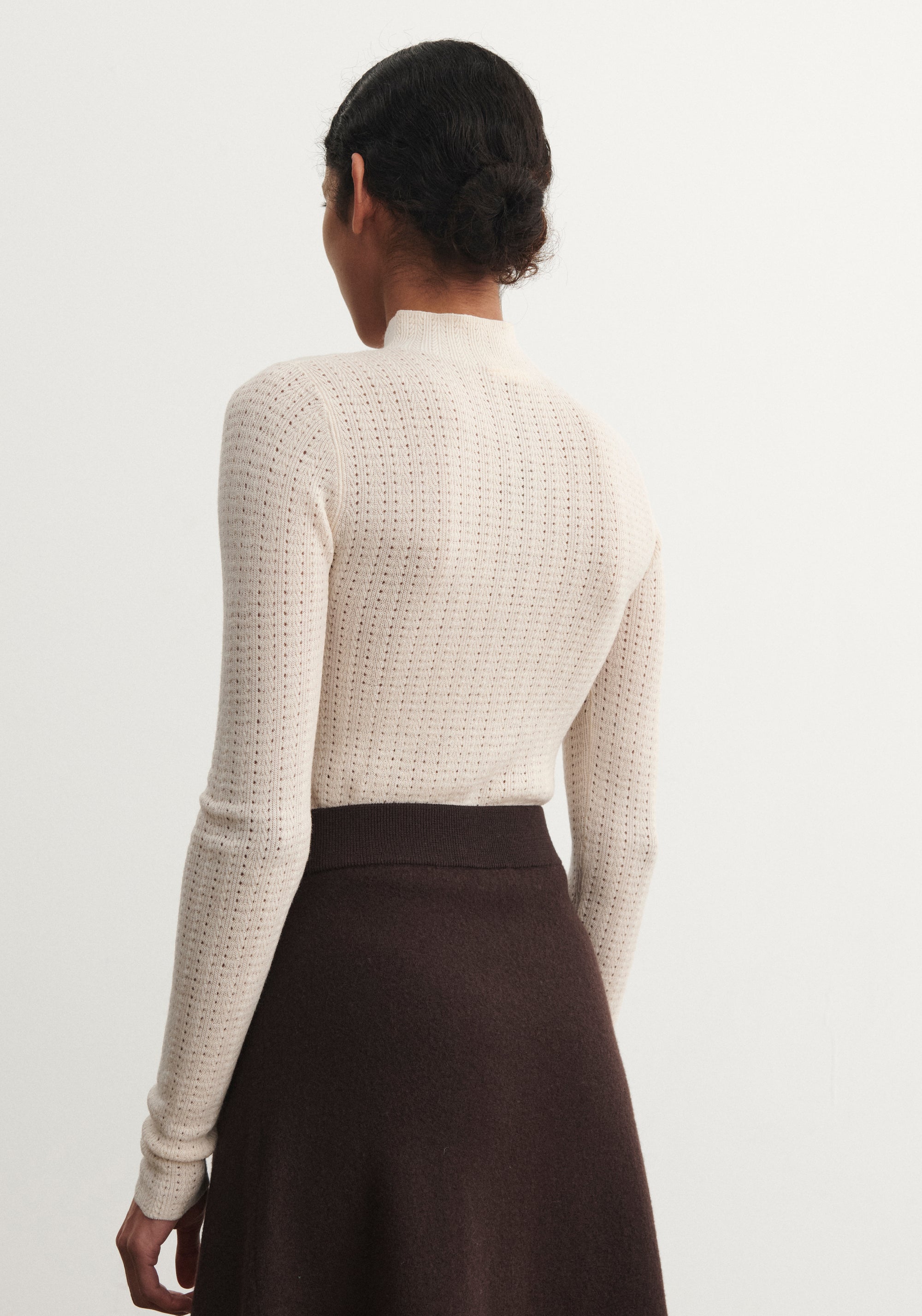 Helancă lână merinos - Pointelle Fine knit Ecru