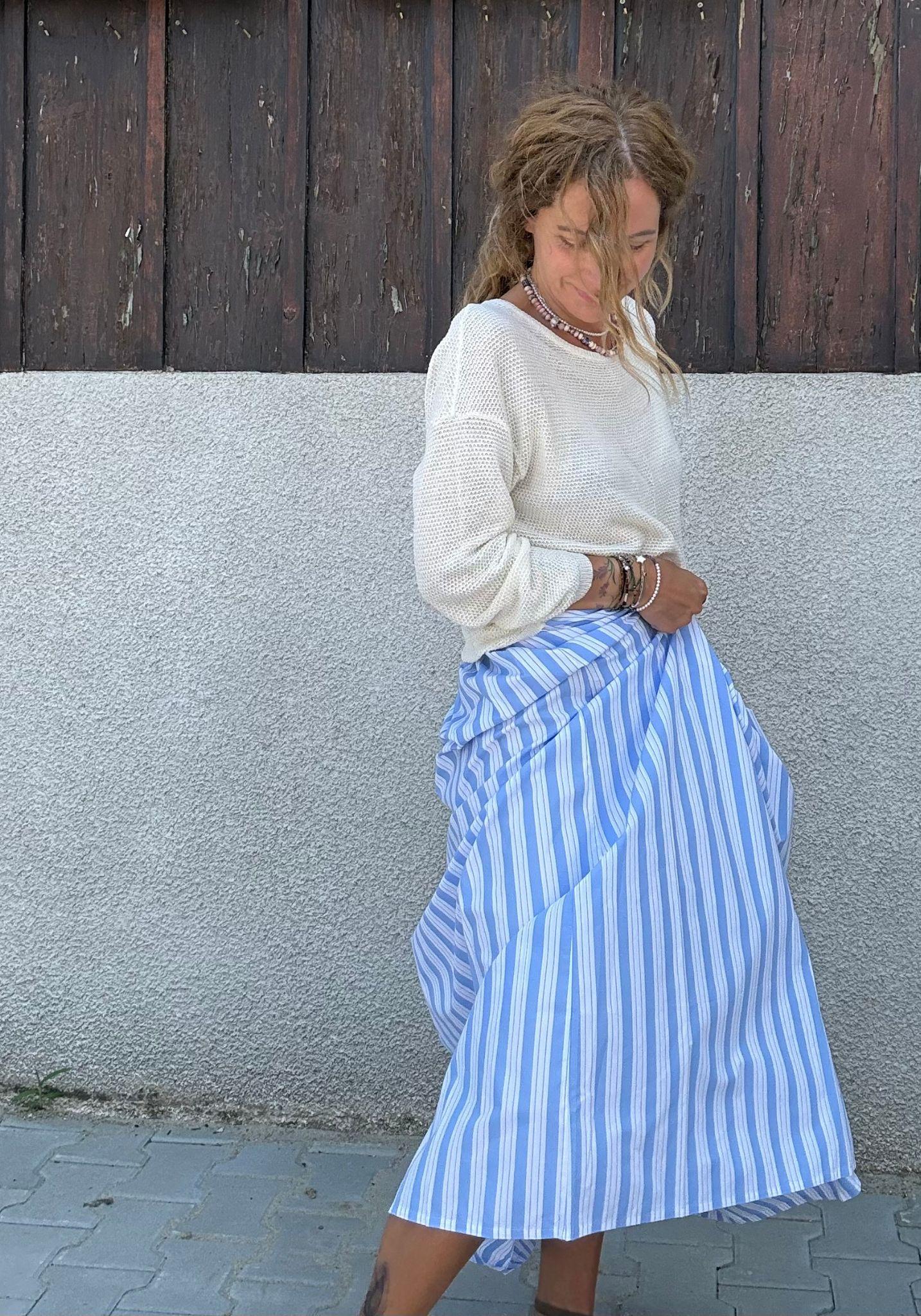 Fustă din bumbac - Chia Wide Blue/White Stripes