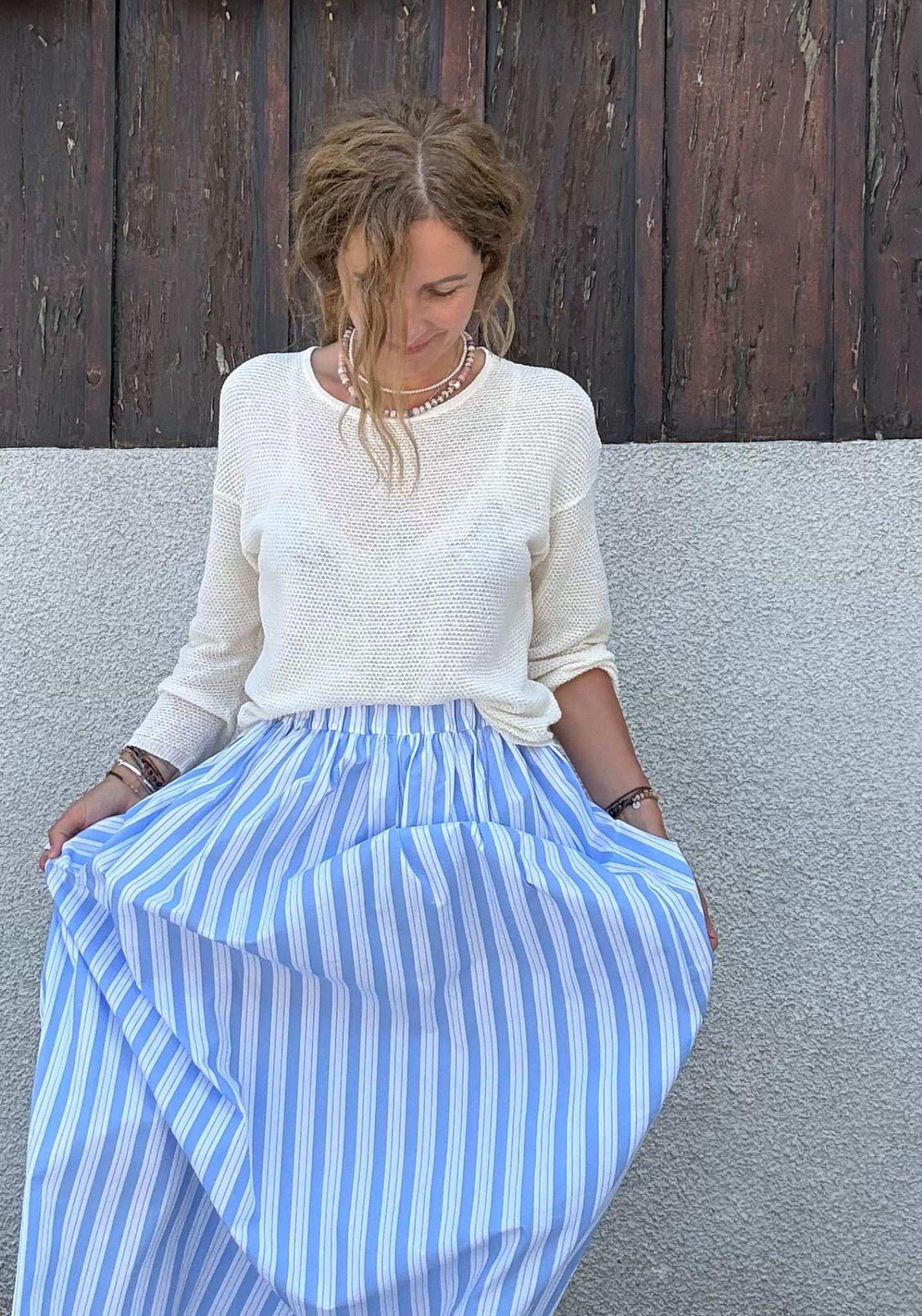 Fustă din bumbac - Chia Wide Blue/White Stripes