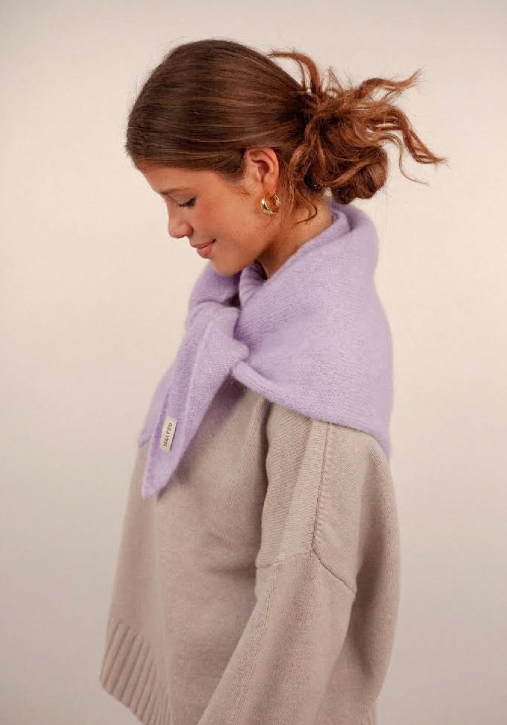 Eșarfă din alpaca, lână merinos și mătase - Lilac