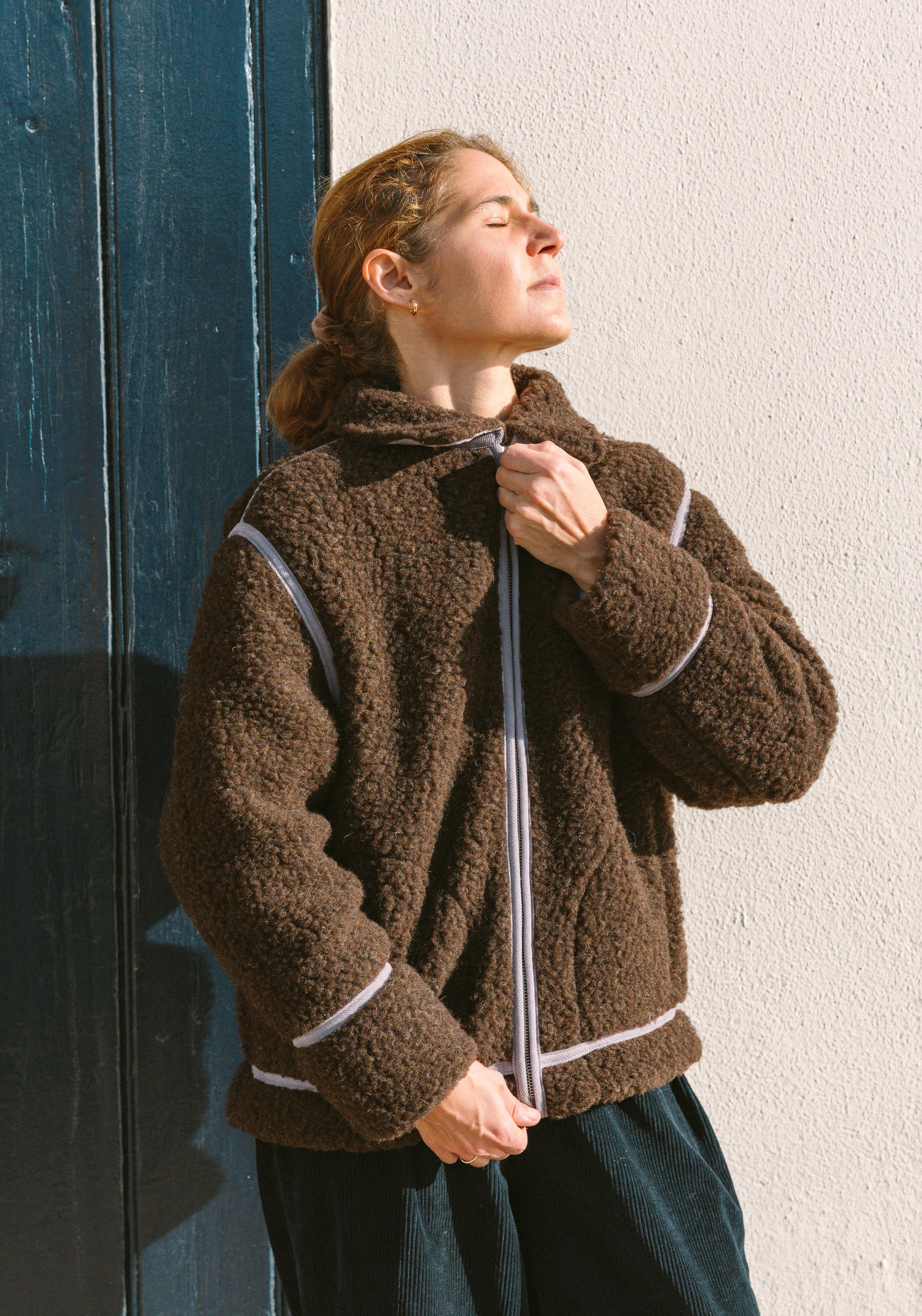 Jachetă fleece din lână merinos - Teddy Chocolate Brown