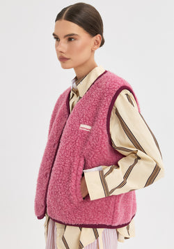 Vestă fleece din lână merinos - Teddy Dusty Pink