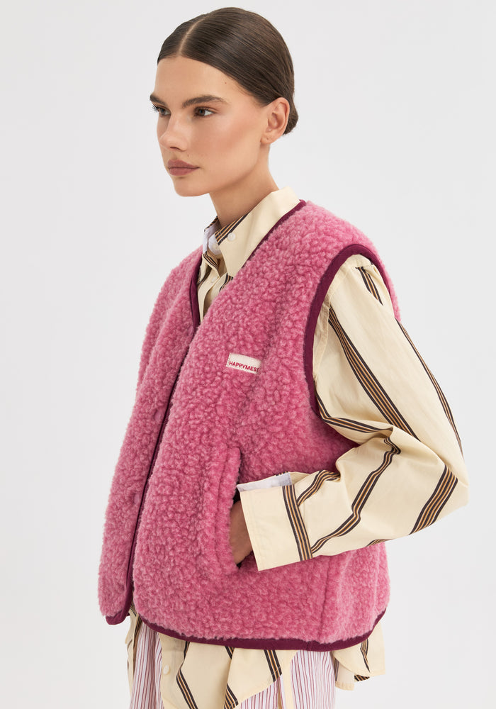 Vestă fleece din lână merinos - Teddy Dusty Pink