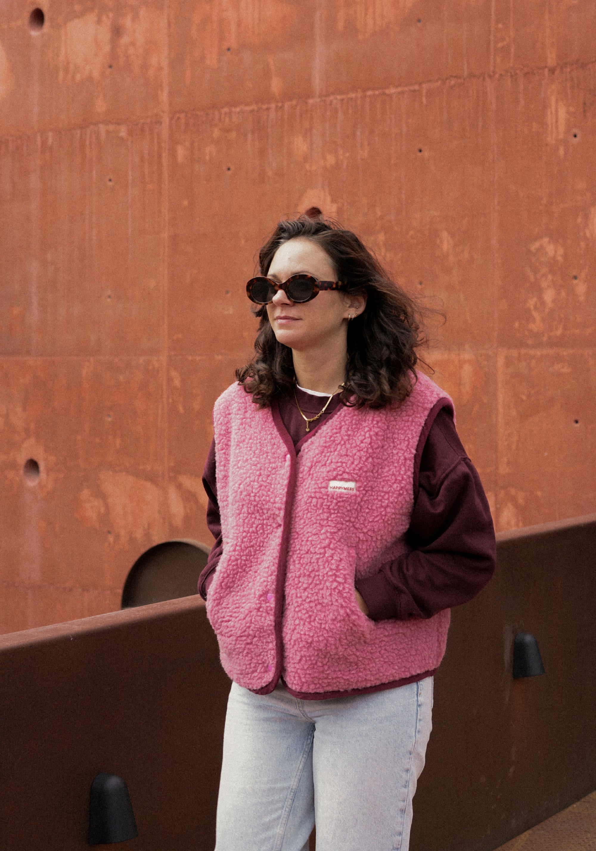 Vestă fleece din lână merinos - Teddy Dusty Pink