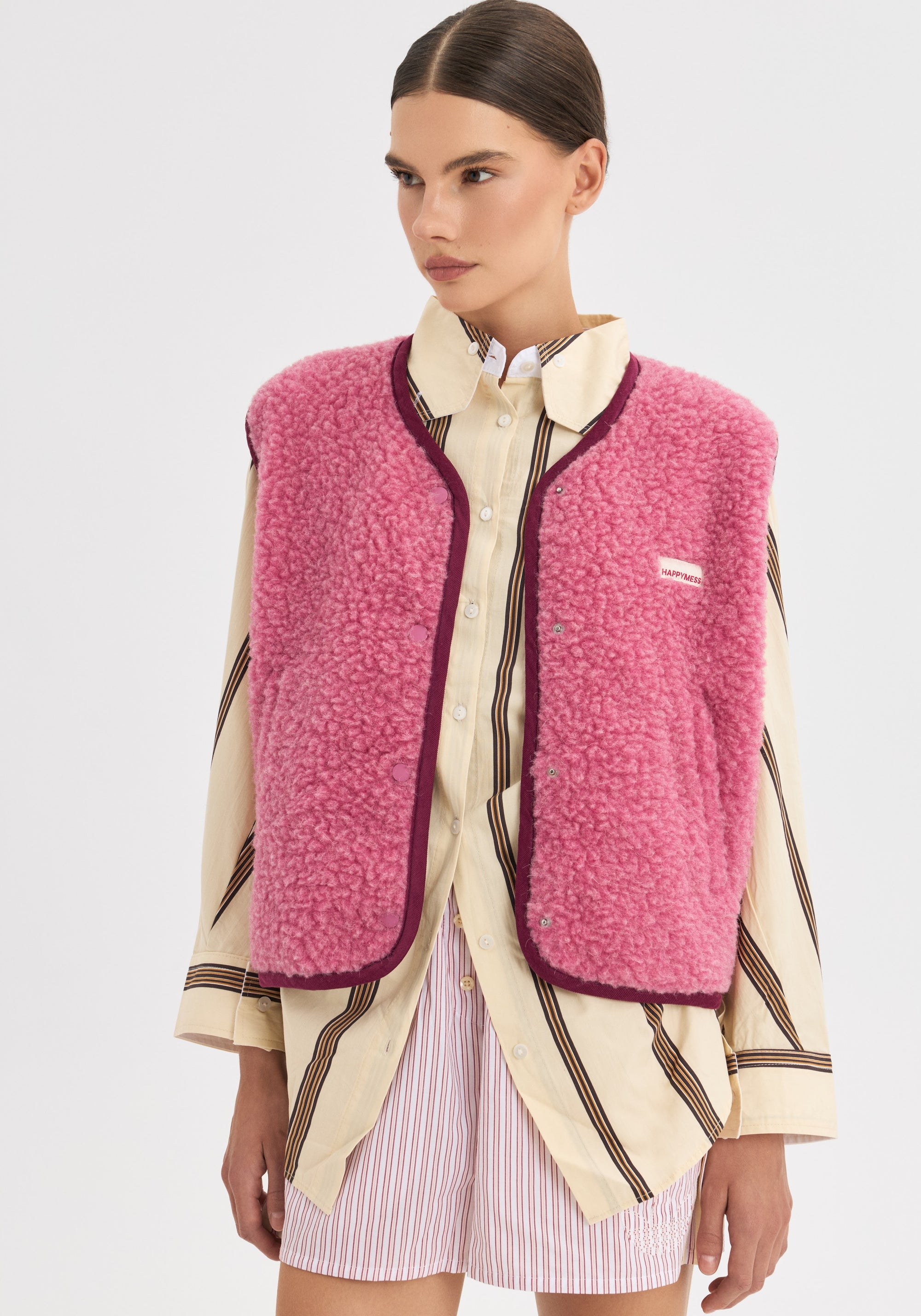 Vestă fleece din lână merinos - Teddy Dusty Pink
