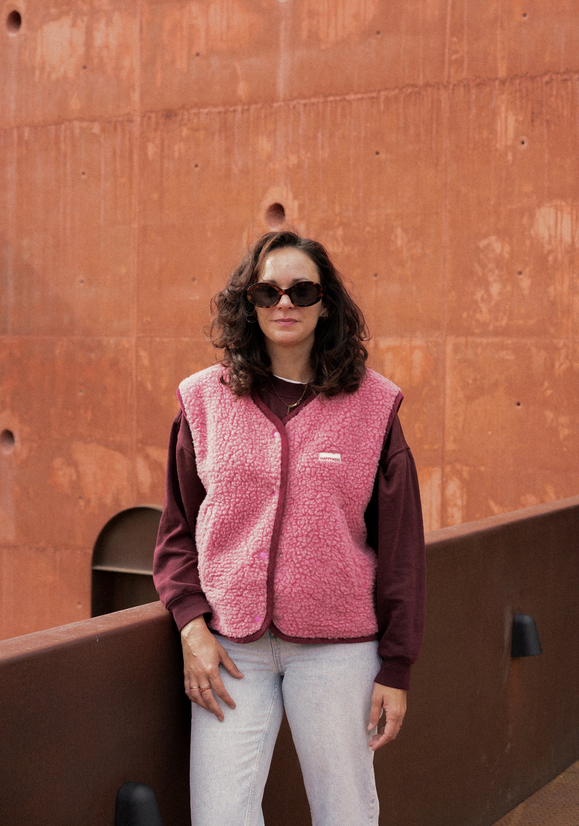 Vestă fleece din lână merinos - Teddy Dusty Pink