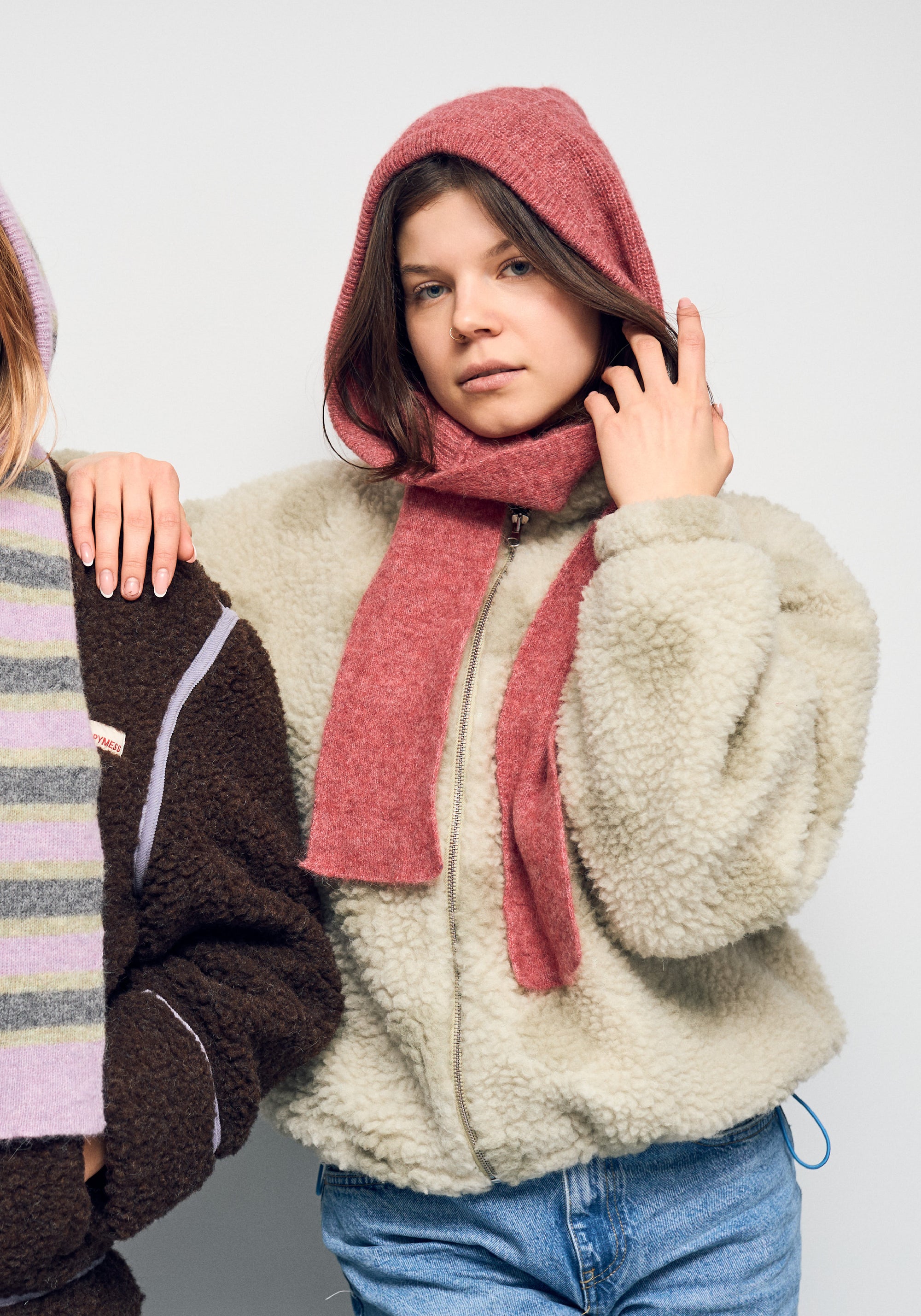 Jachetă bomber oversize fleece din lână merinos - Teddy Polka Dots