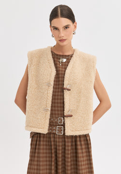 Vestă fleece din lână merinos - Teddy Almond