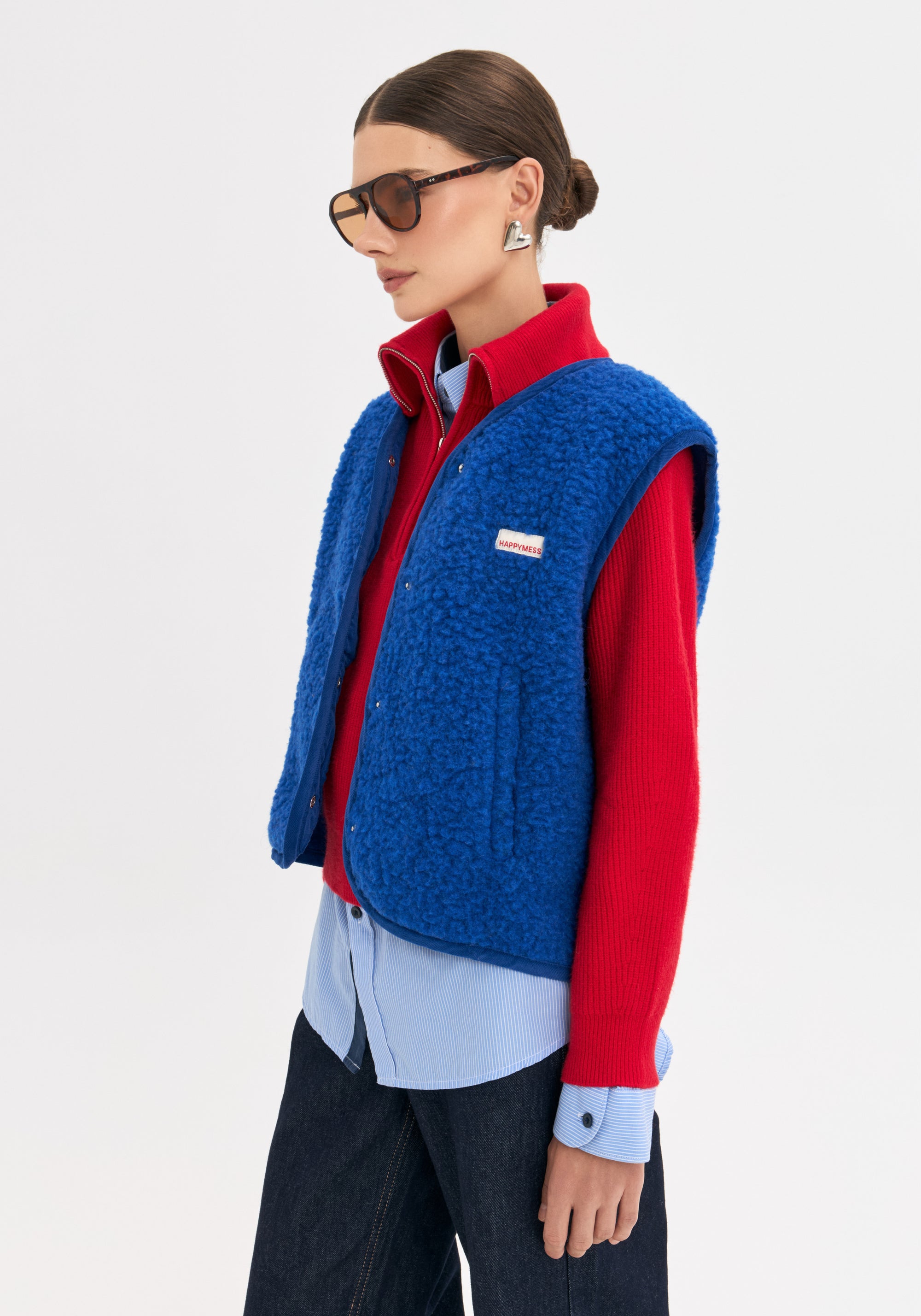 Vestă fleece din lână merinos - Teddy Cobalt