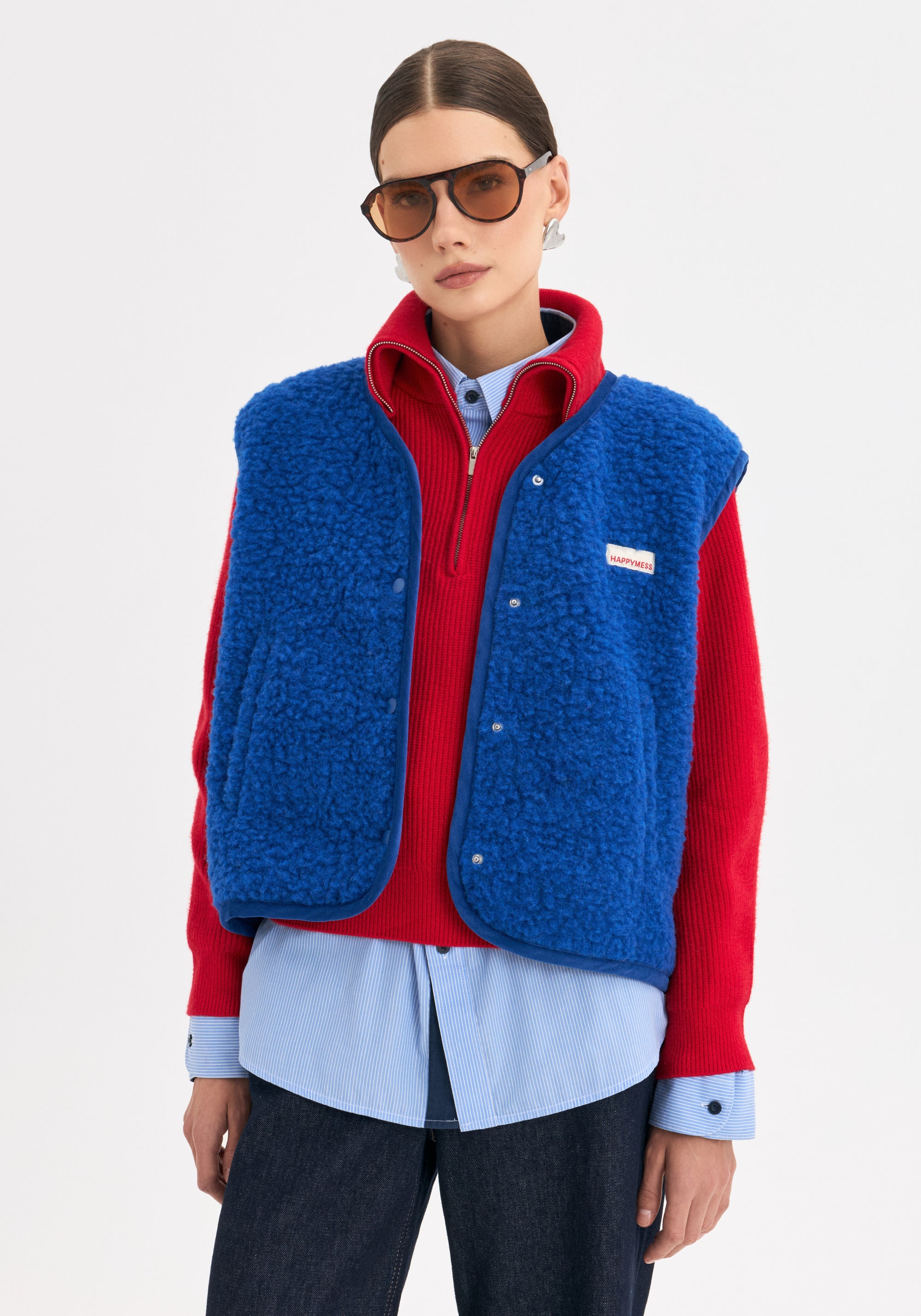 Vestă fleece din lână merinos - Teddy Cobalt