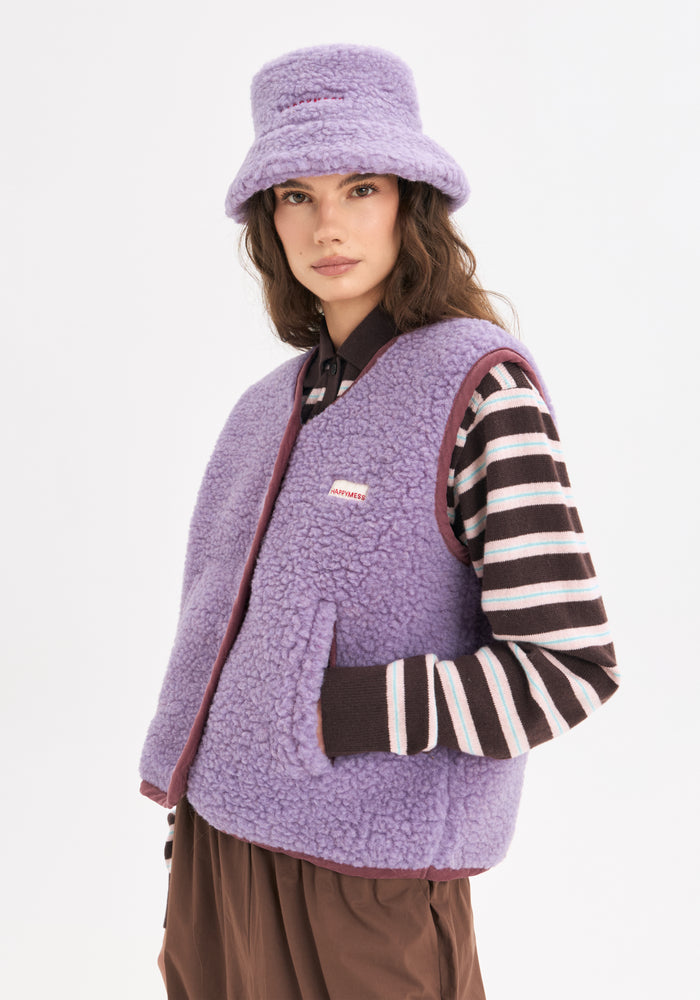 Vestă fleece din lână merinos - Teddy Lilac Cloud
