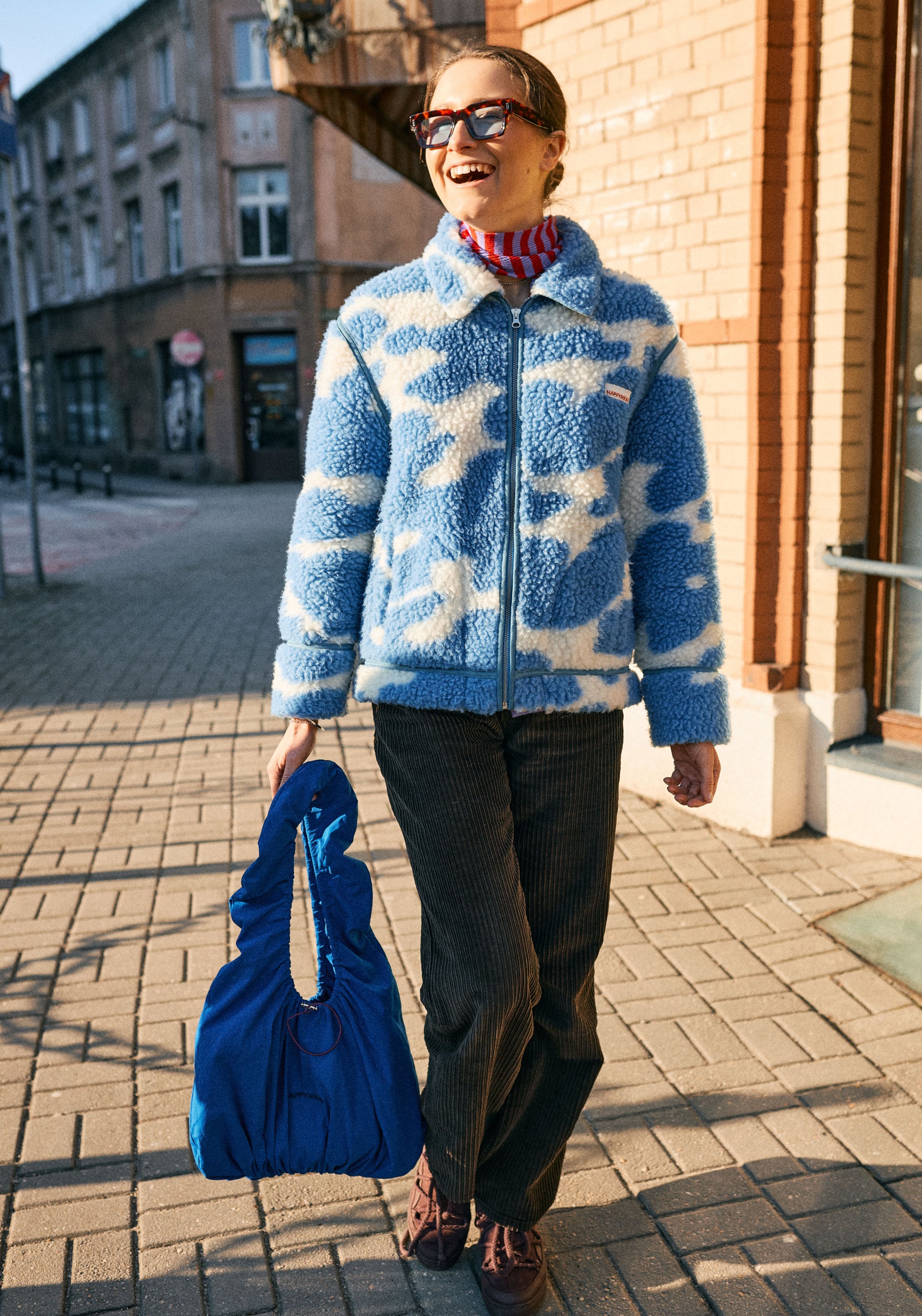 Jachetă fleece din lână merinos - Teddy Blue Cow