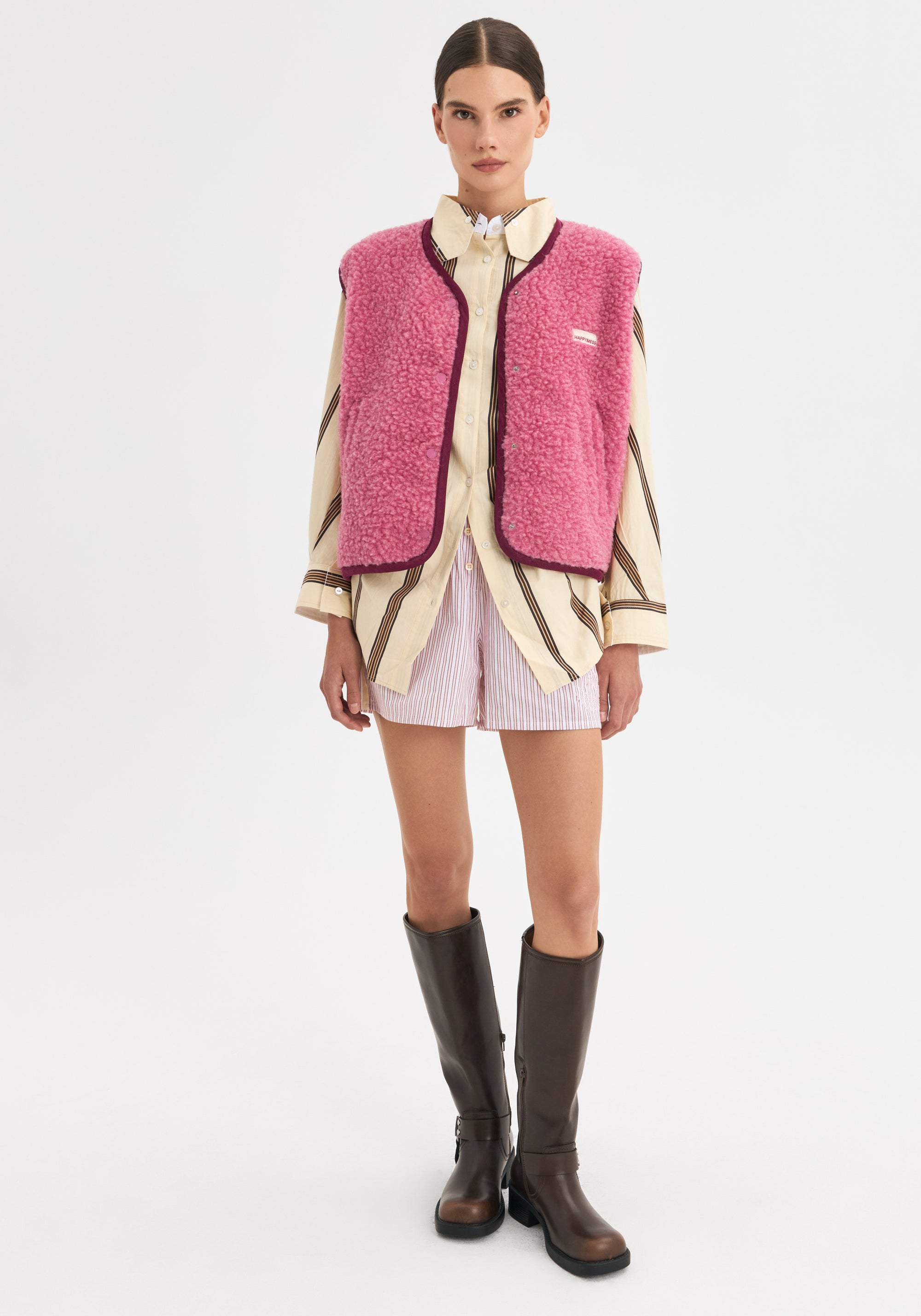 Vestă fleece din lână merinos - Teddy Dusty Pink
