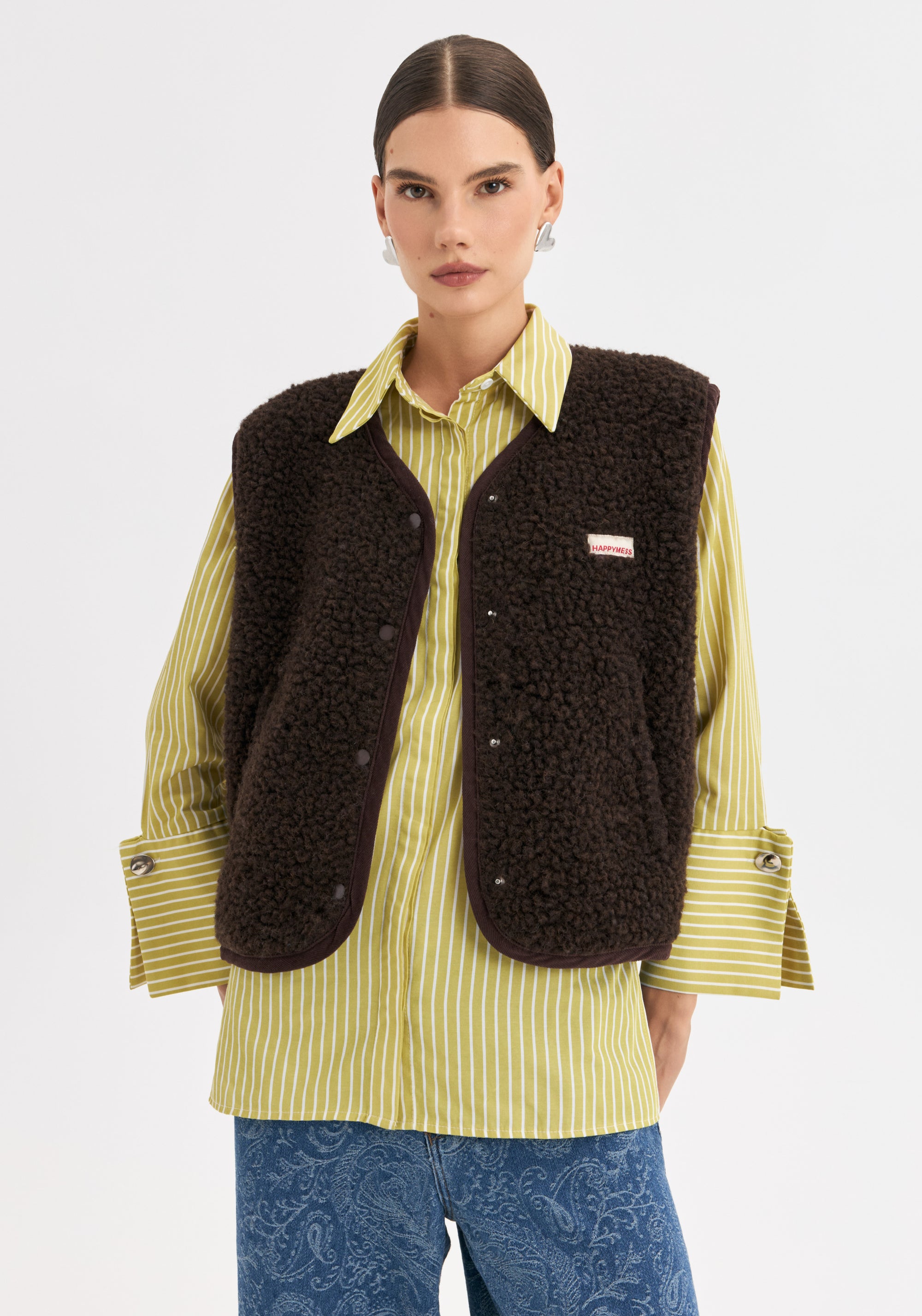 Vestă fleece din lână merinos - Teddy Chocolate Brown
