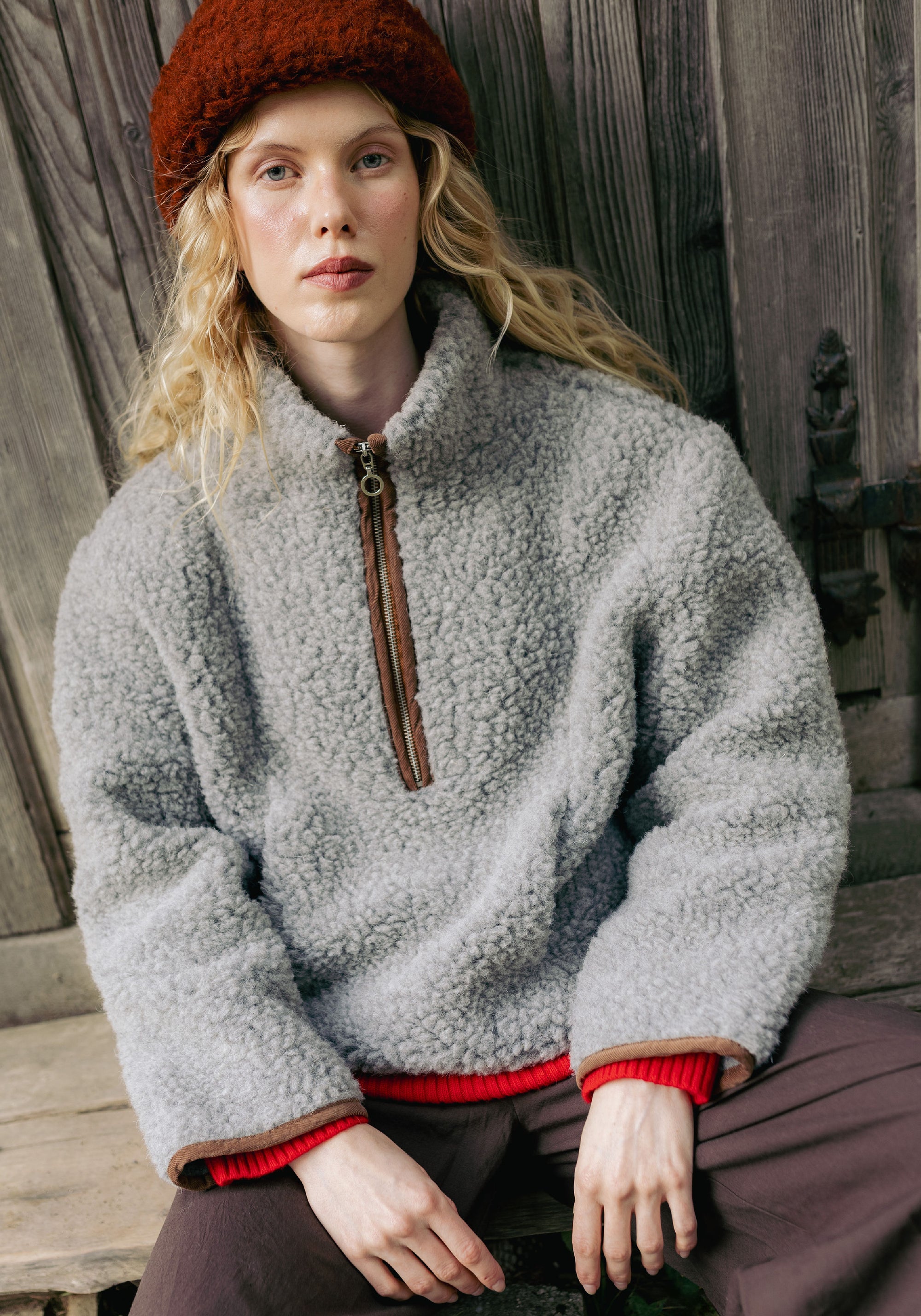 Jachetă fleece din lână merinos - Kangaroo Stone Grey