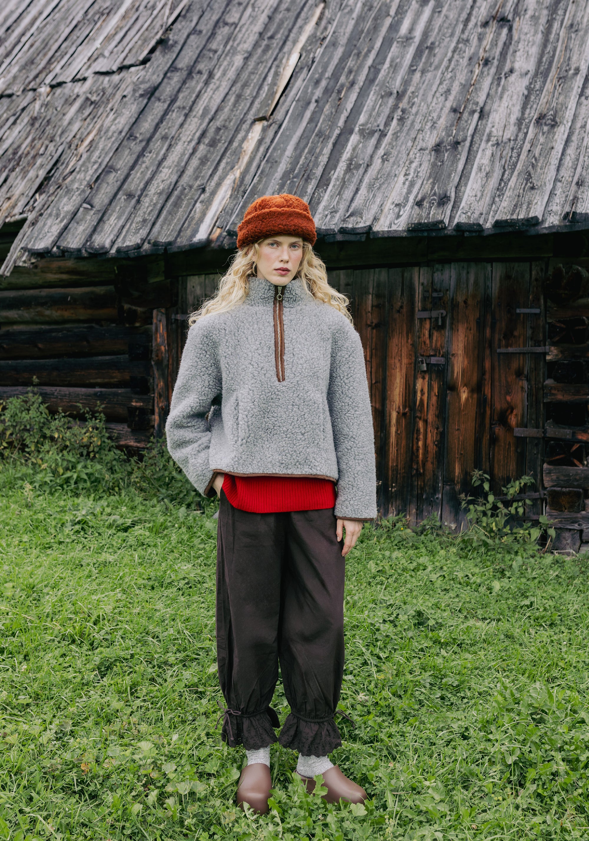 Jachetă fleece din lână merinos - Kangaroo Stone Grey