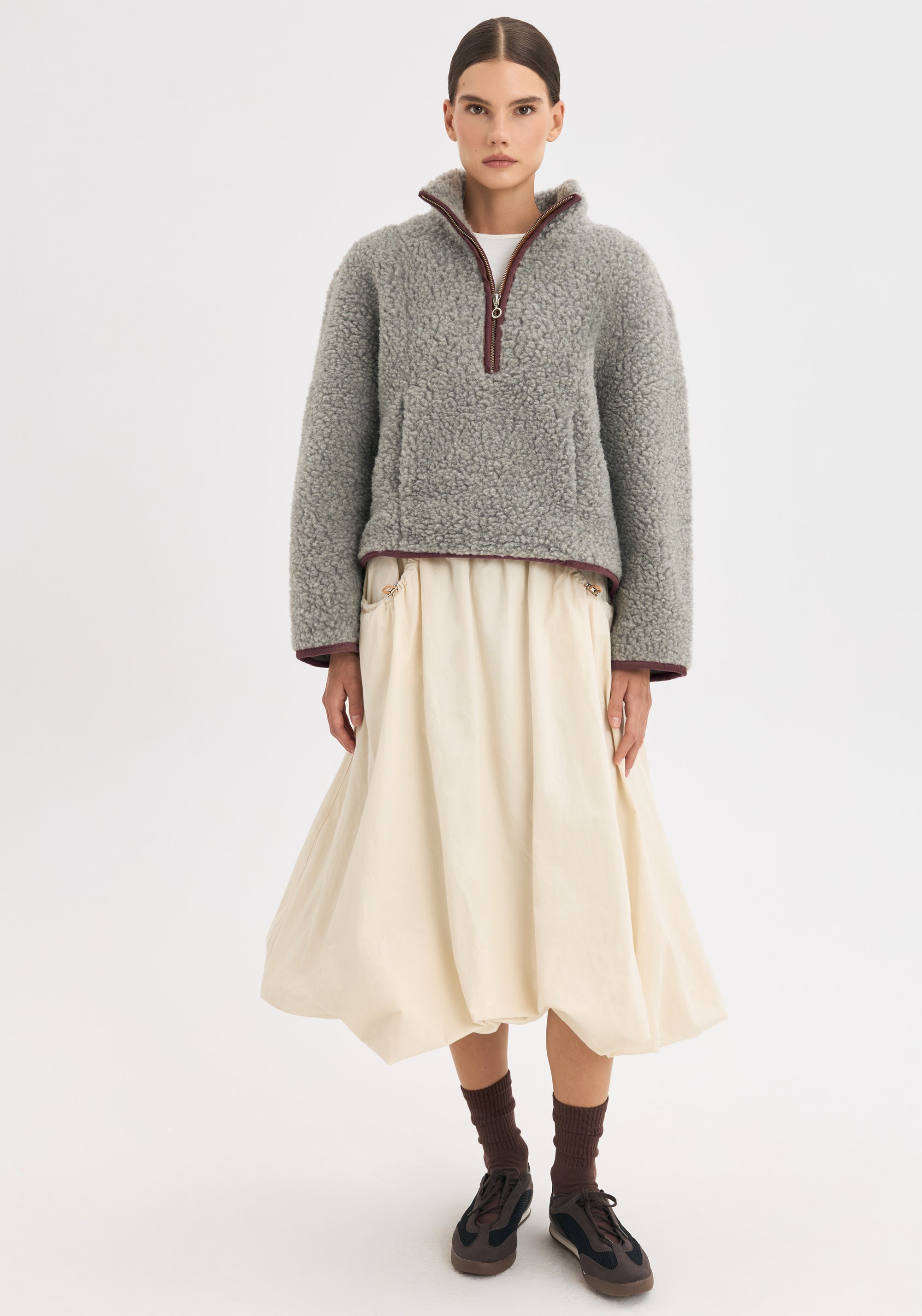 Jachetă fleece din lână merinos - Kangaroo Stone Grey