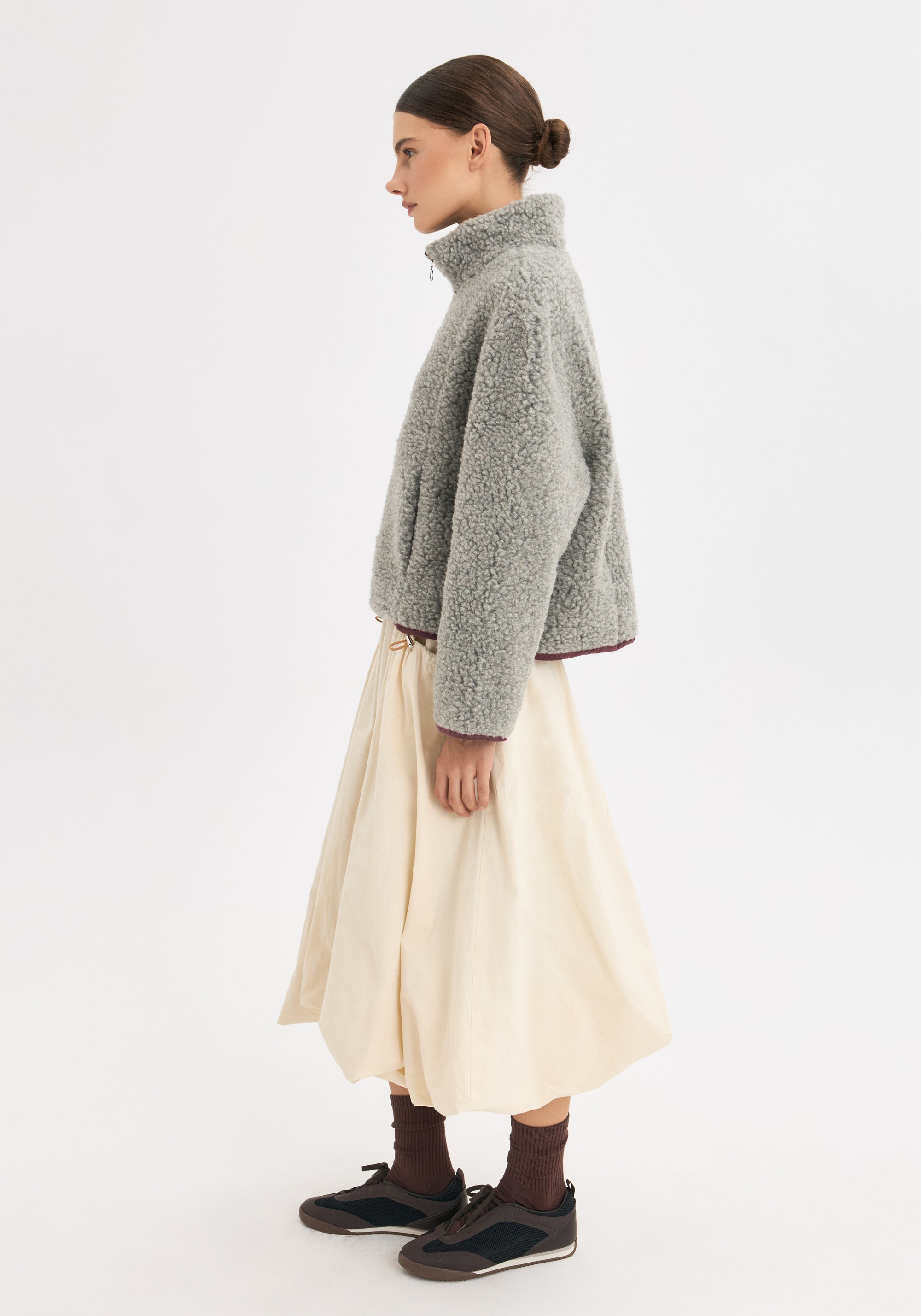 Jachetă fleece din lână merinos - Kangaroo Stone Grey