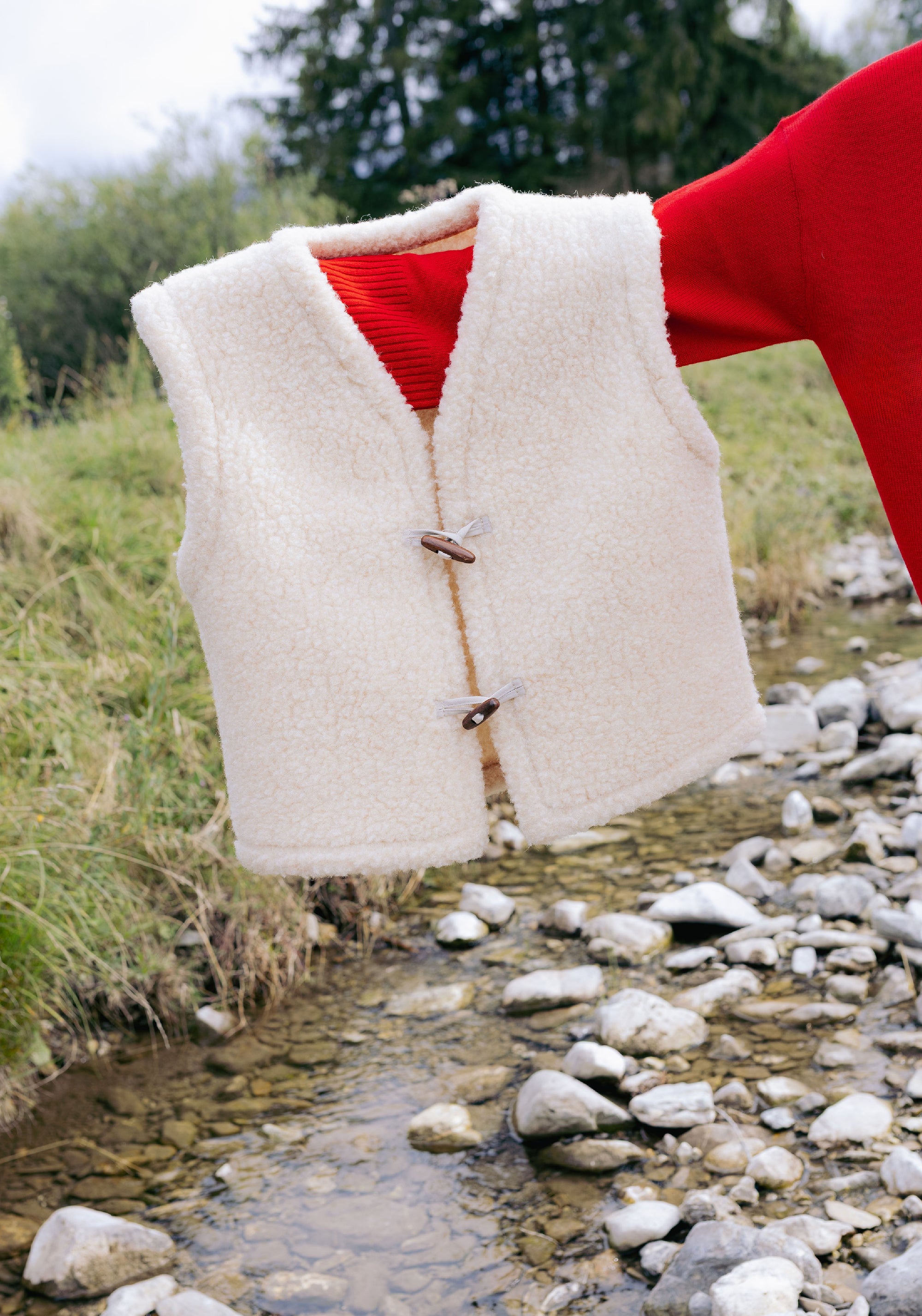 Vestă fleece din lână merinos - Teddy Almond