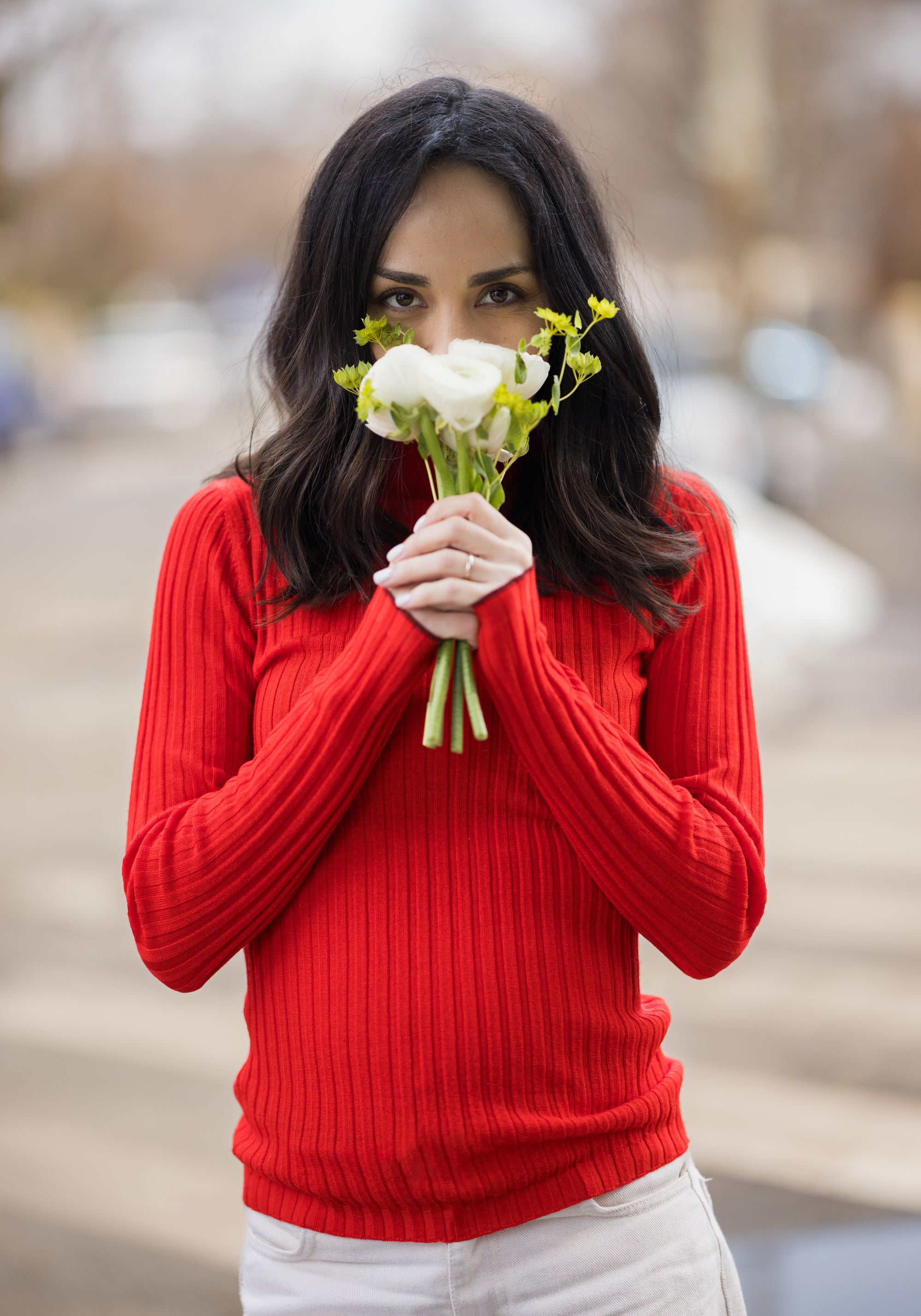 Helancă din lână merinos - Rib extrafin Signal Red