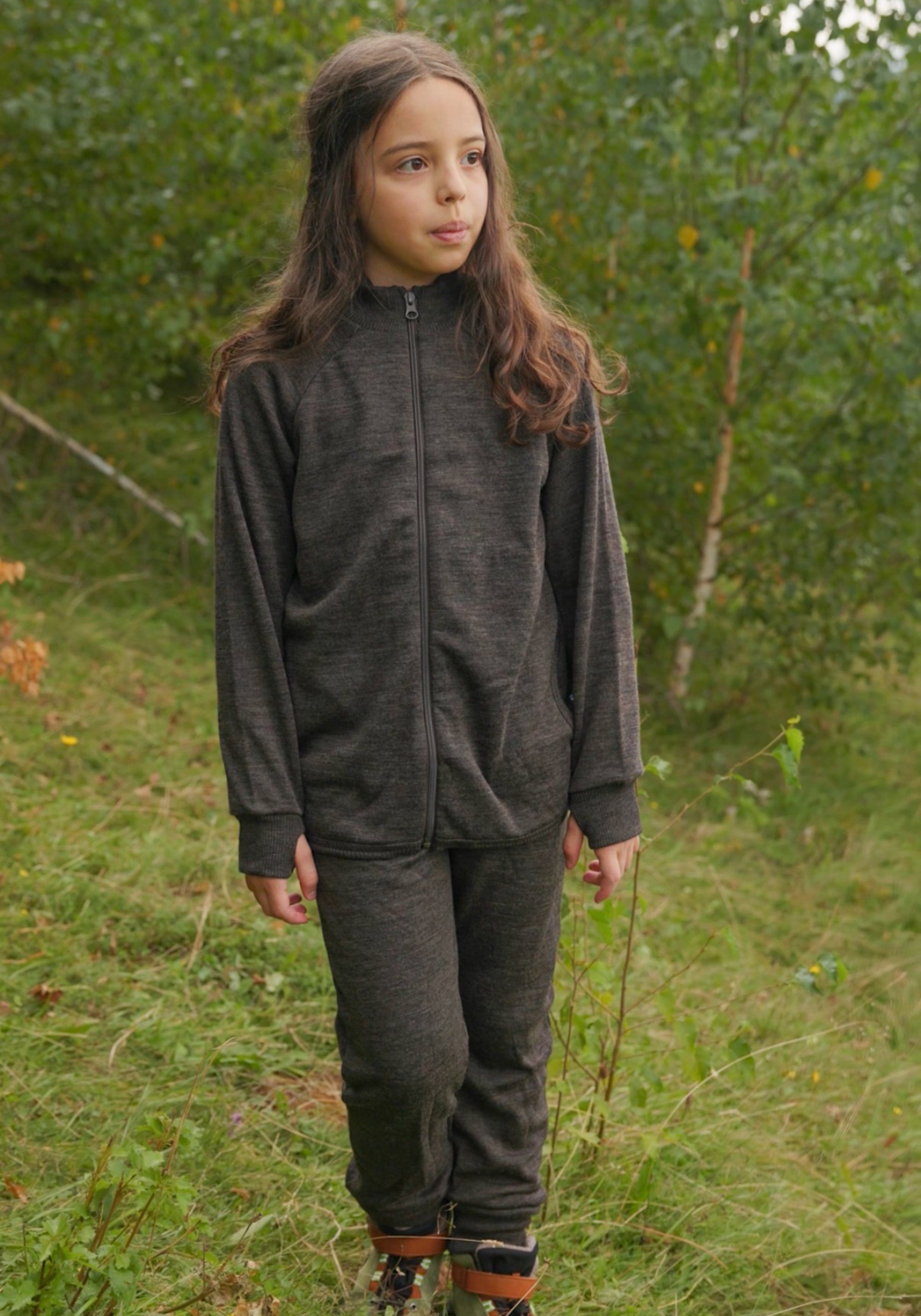 Pantaloni brushed din lână merinos - Brown Melange