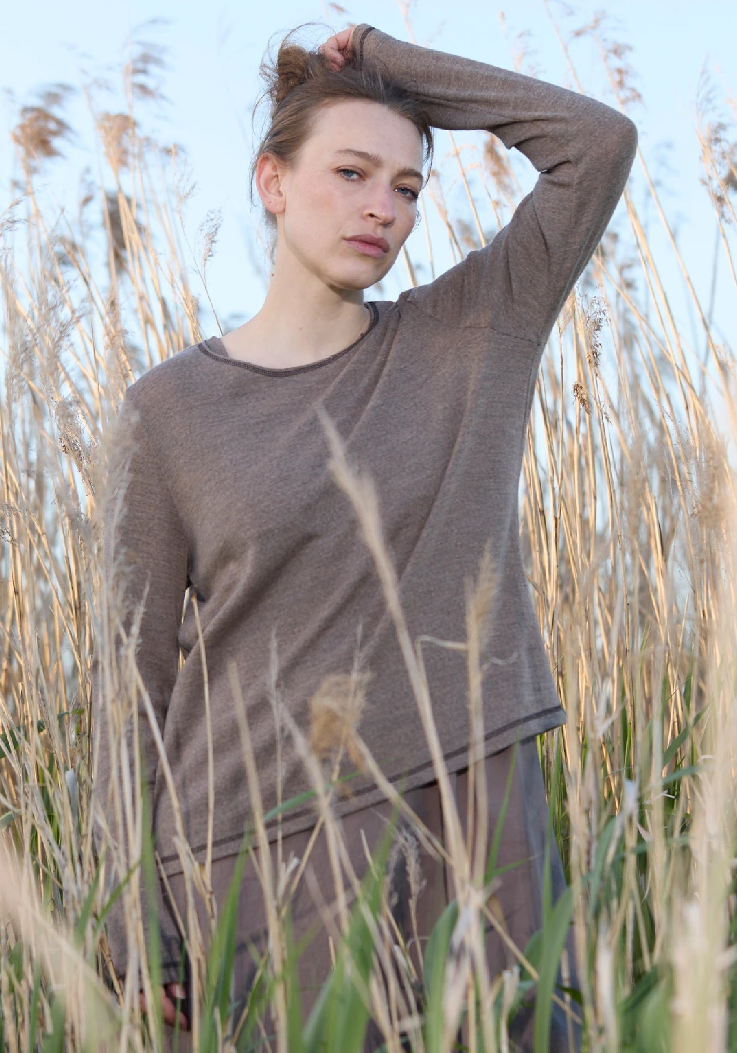 Bluză din lână merinos - Sif Light Brown Melange