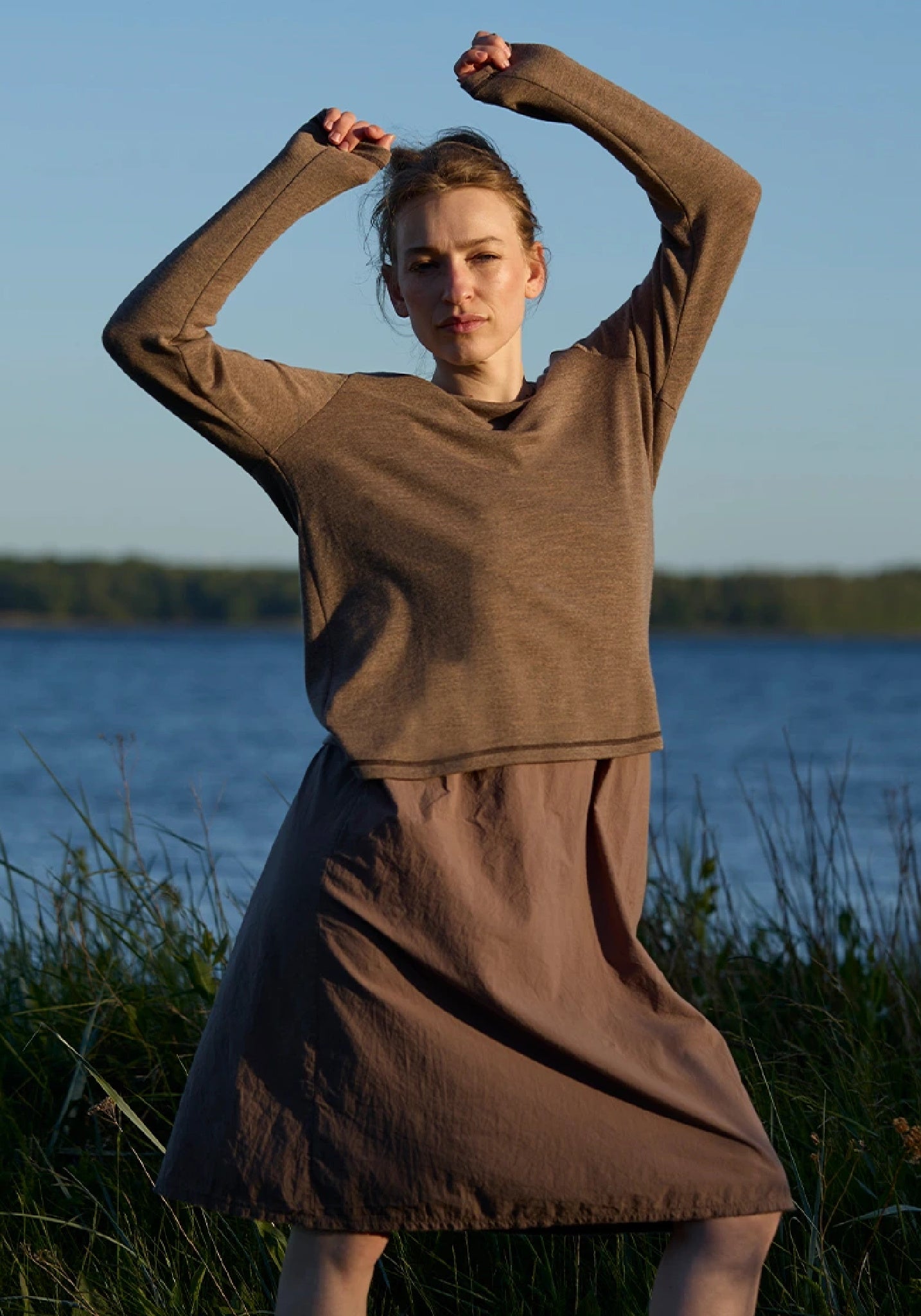 Bluză din lână merinos - Sif Light Brown Melange