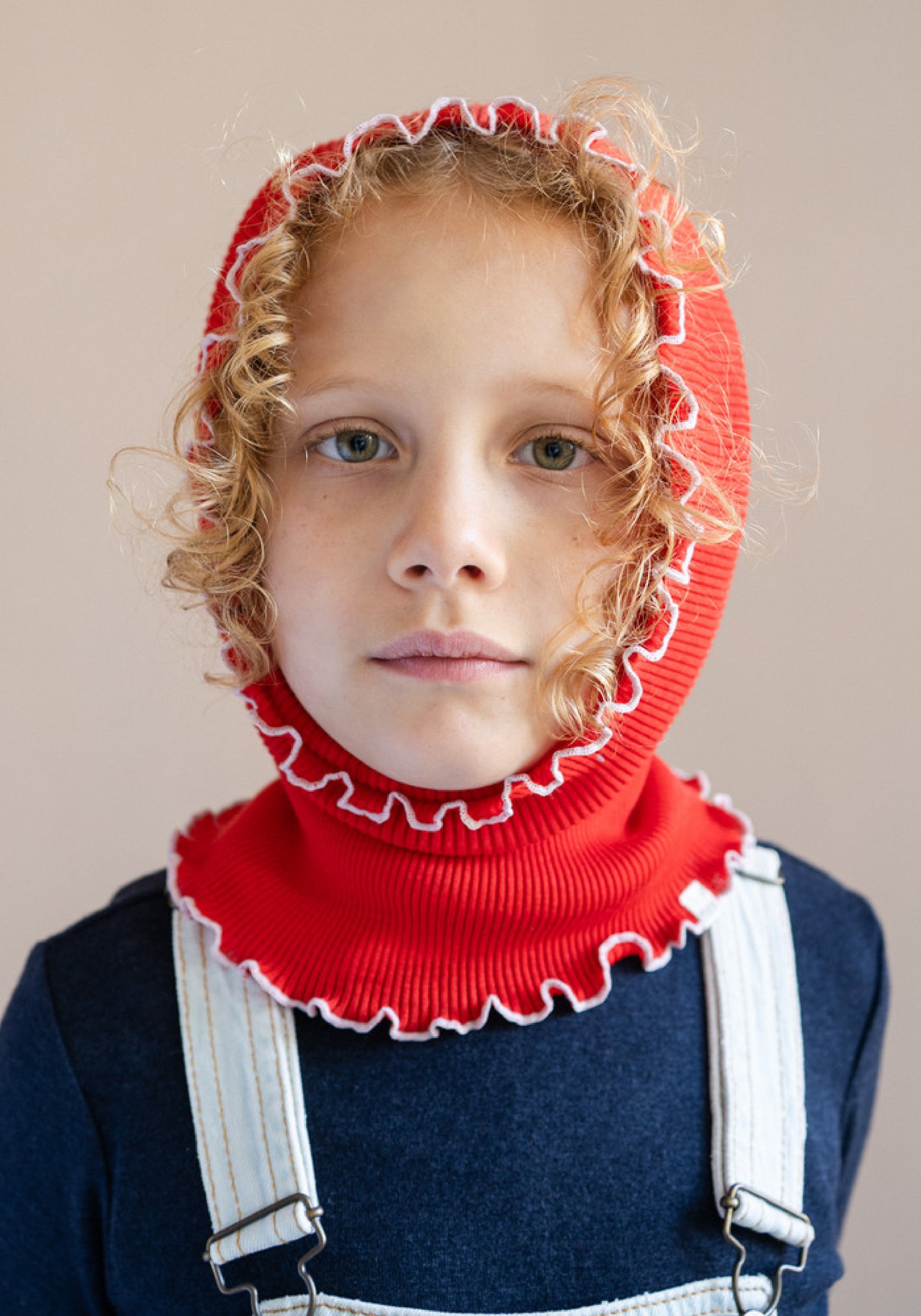 Fular circular seamless din lână merinos - Aha Red Peony
