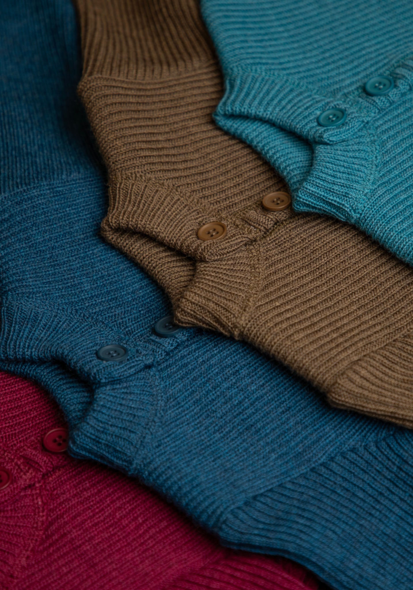 Cardigan din lână merinos - Rib Turquoise