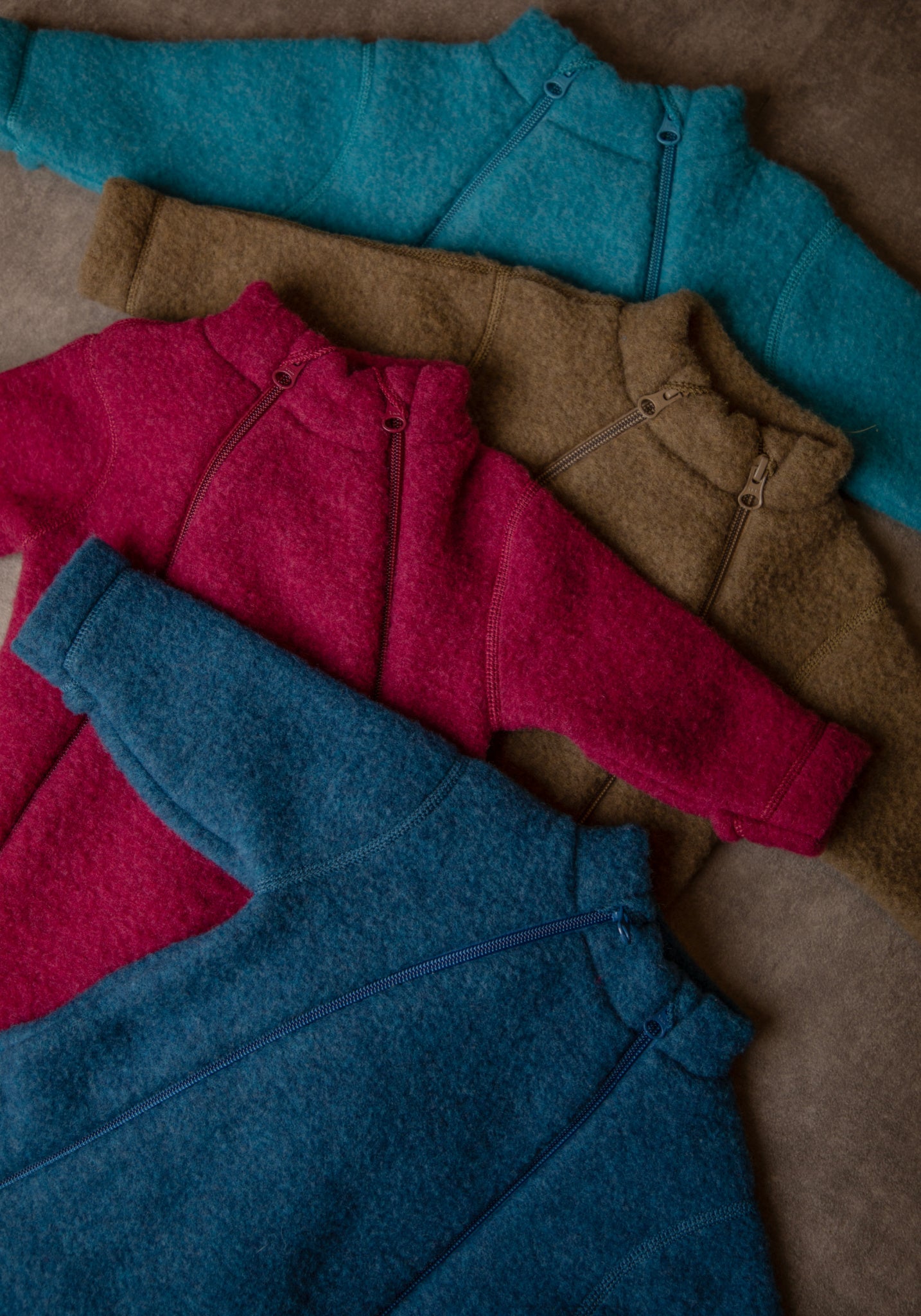 Cardigan fleece din lână merinos - Turquoise
