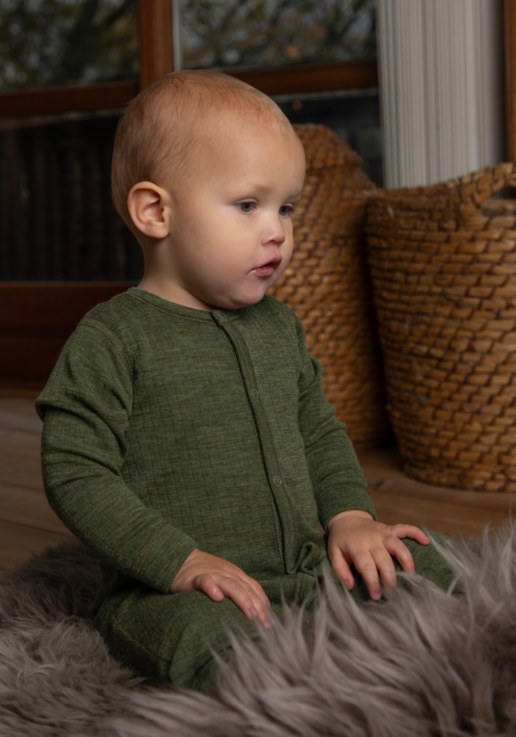 Salopetă cu șosete lână merinos - Basic Dark Olive