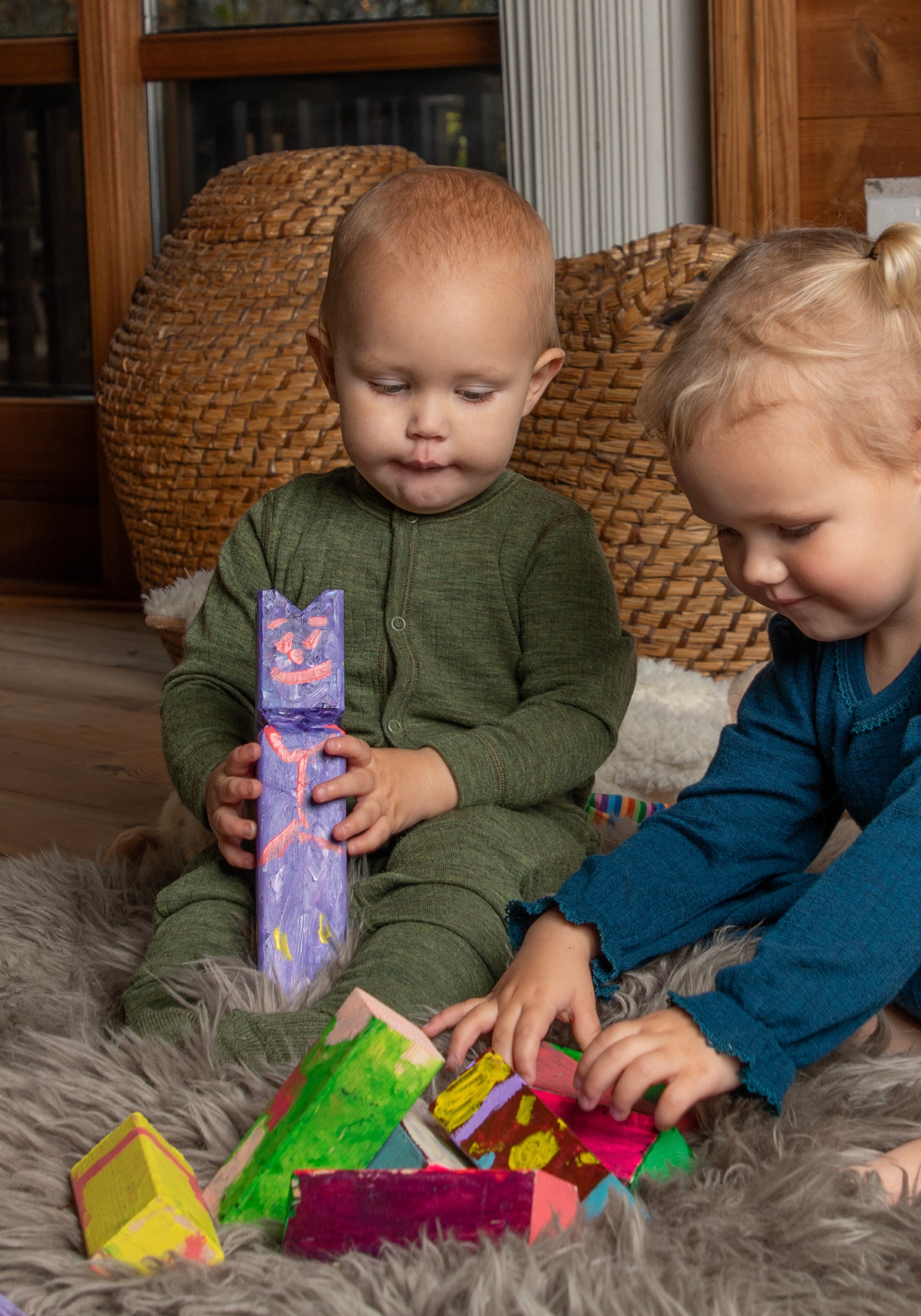 Salopetă cu șosete lână merinos - Basic Dark Olive