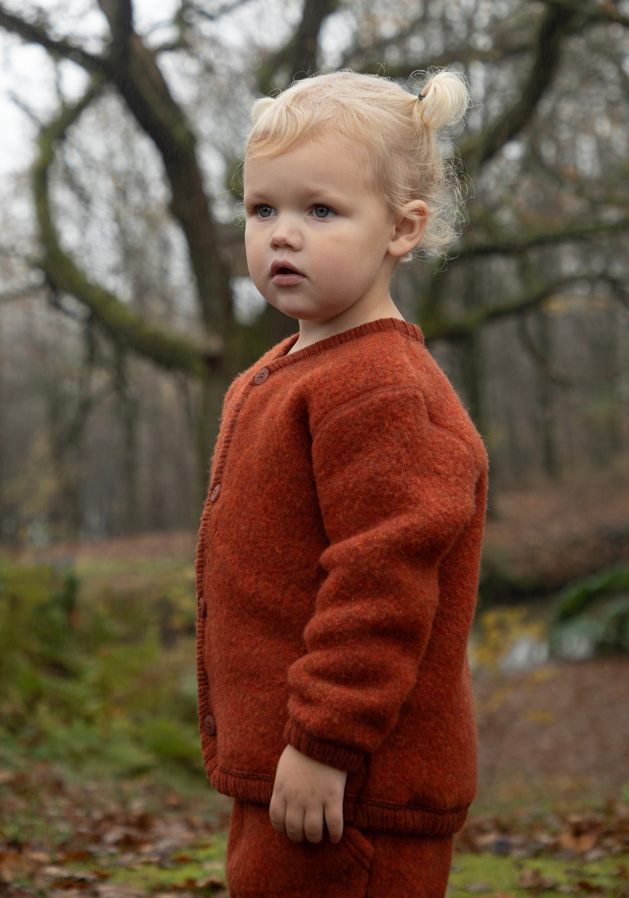 Cardigan fleece din lână merinos - Russet