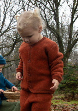 Cardigan fleece din lână merinos - Russet