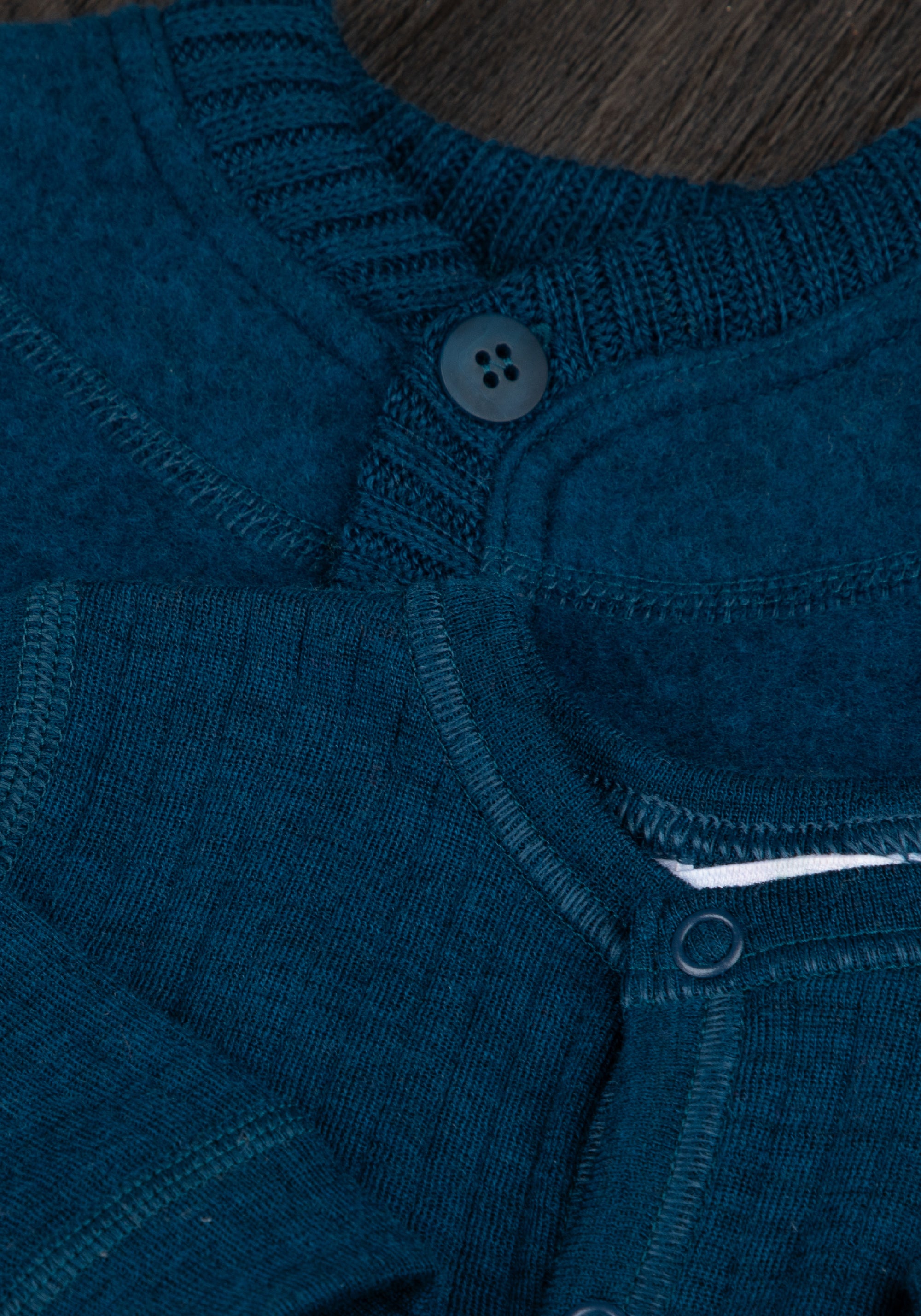 Cardigan fleece din lână merinos - Dark Turquoise